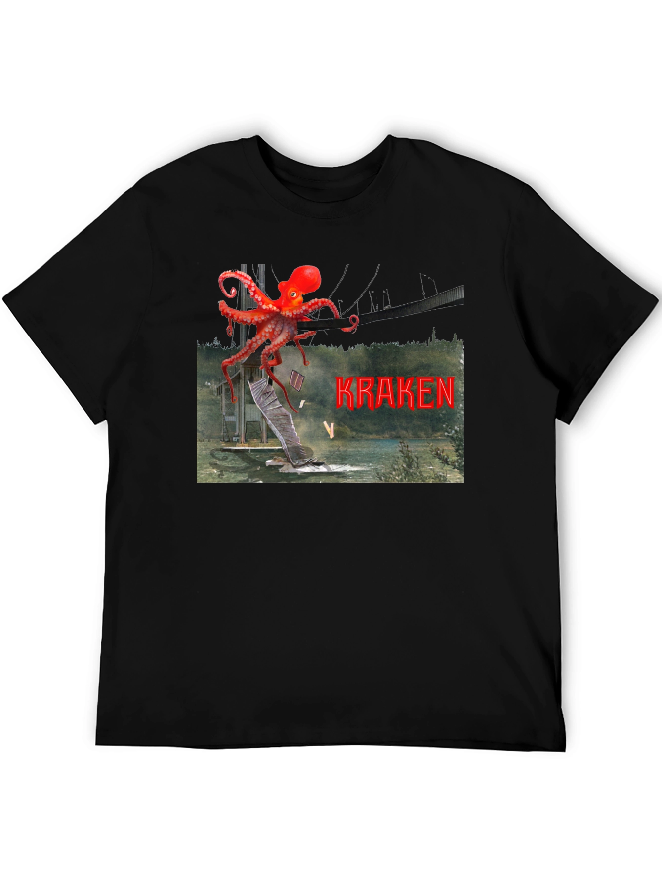 Kraken Attack Graphic Tee - Black Cotton Blend Shirt