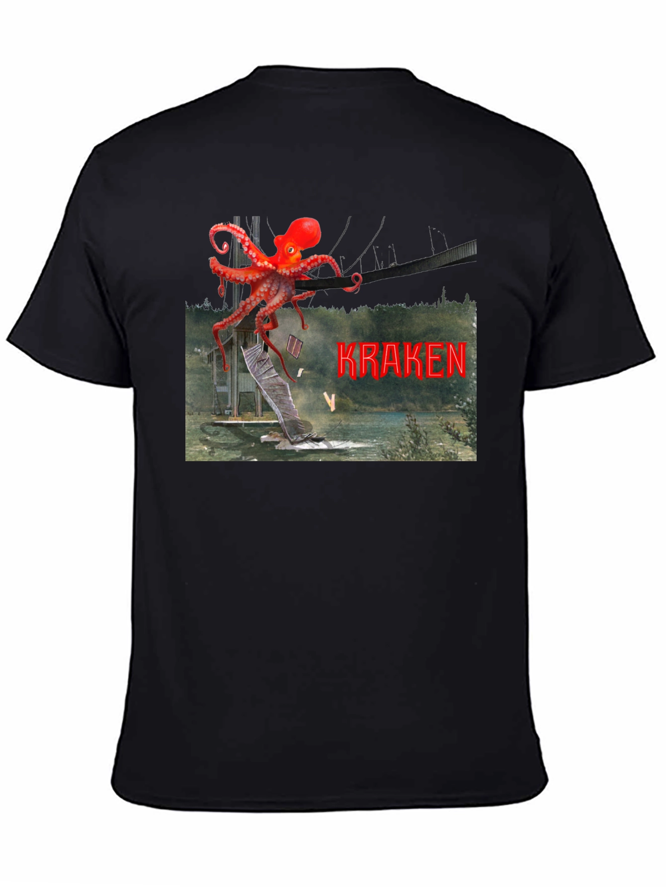 Kraken Attack Graphic Tee - Black Cotton Blend Shirt