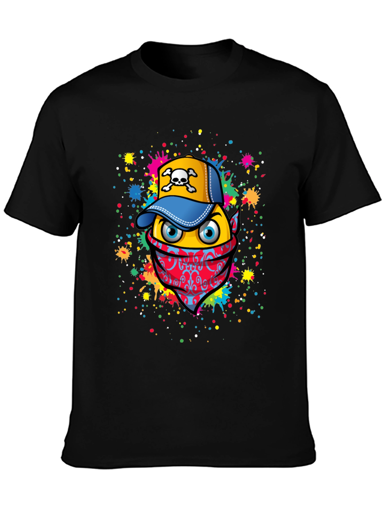 Graphic T-Shirt: Colorful Bandana & Skull Cap