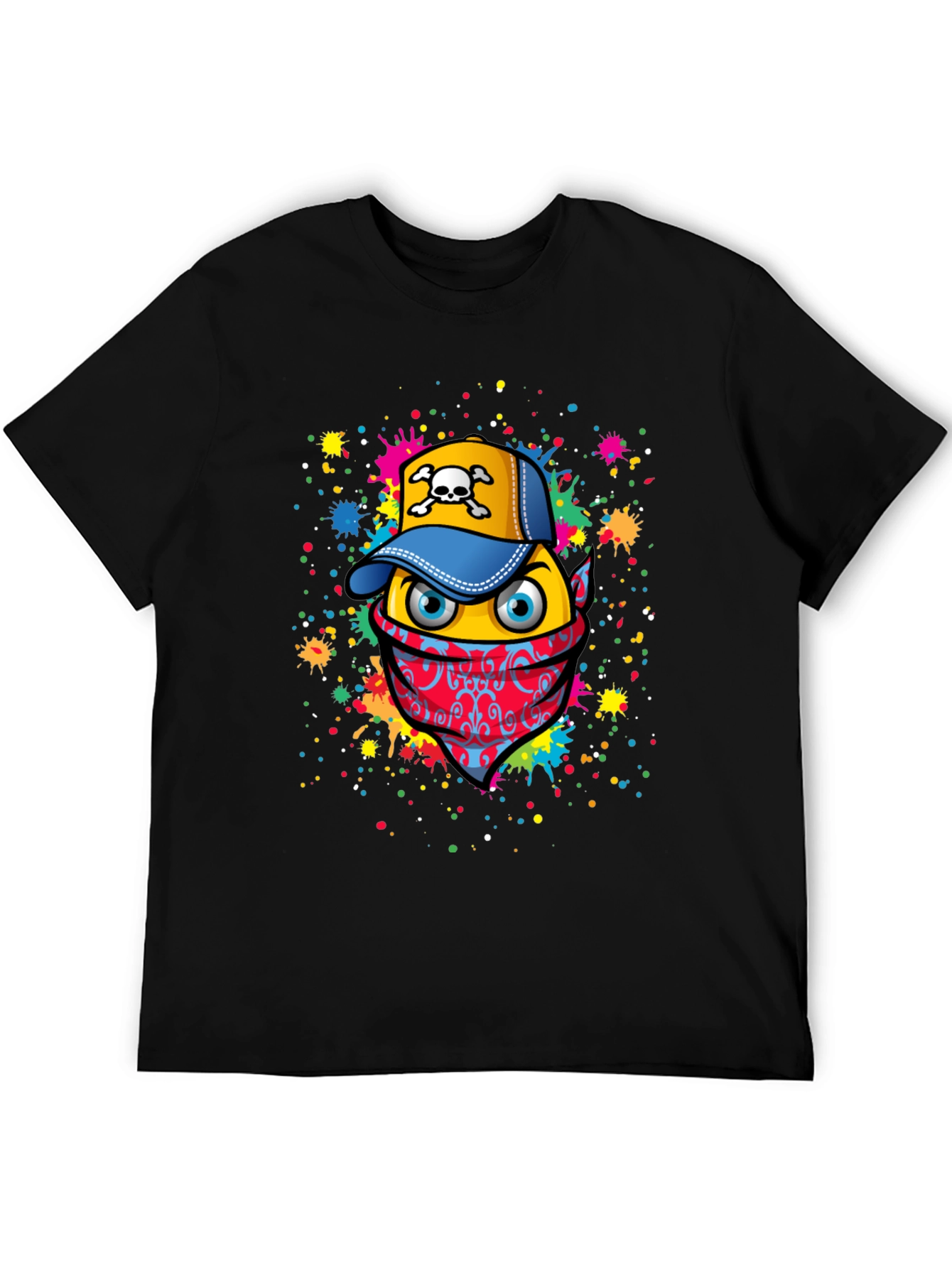 Graphic T-Shirt: Colorful Bandana & Skull Cap