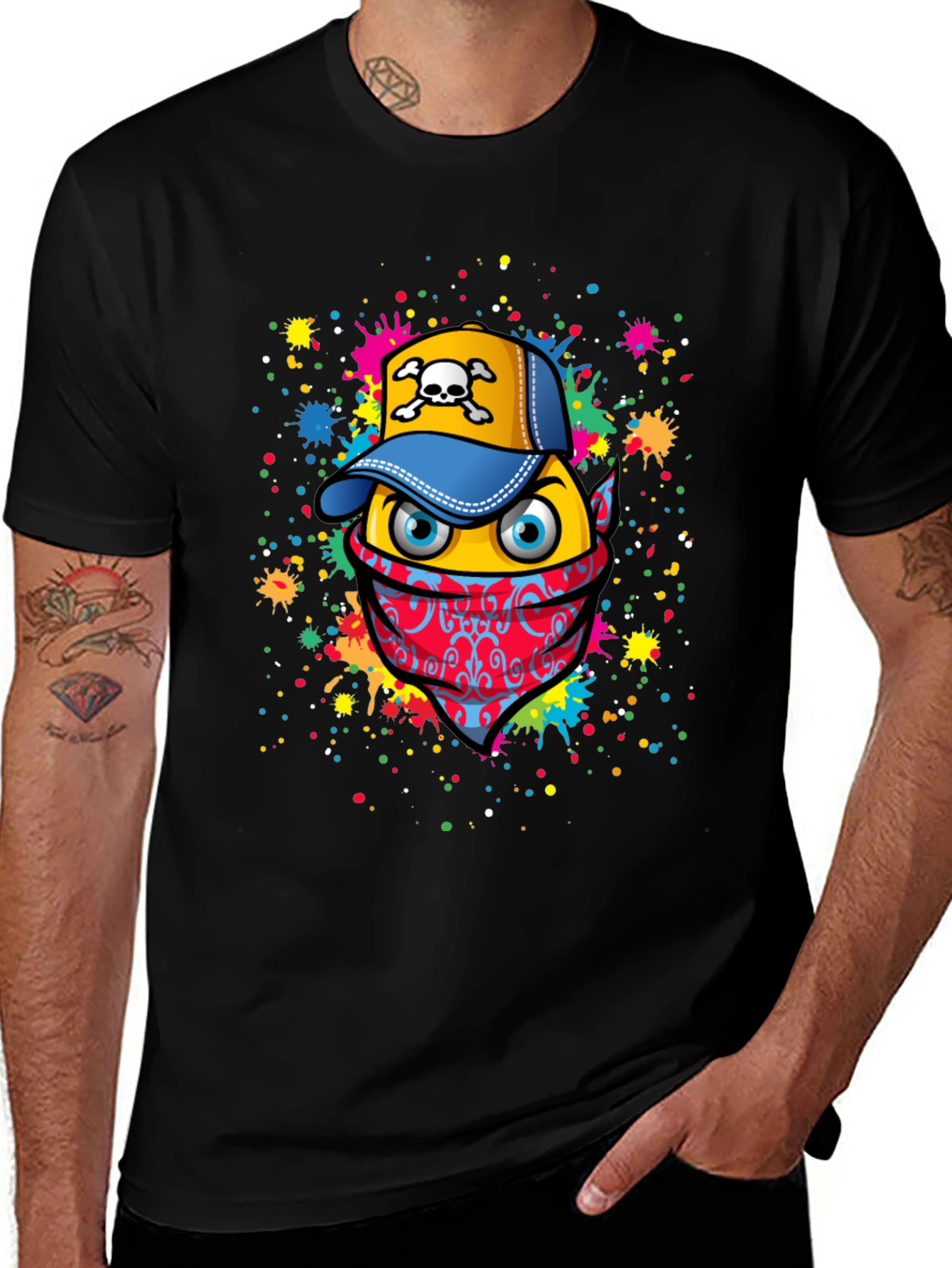 Graphic T-Shirt: Colorful Bandana & Skull Cap