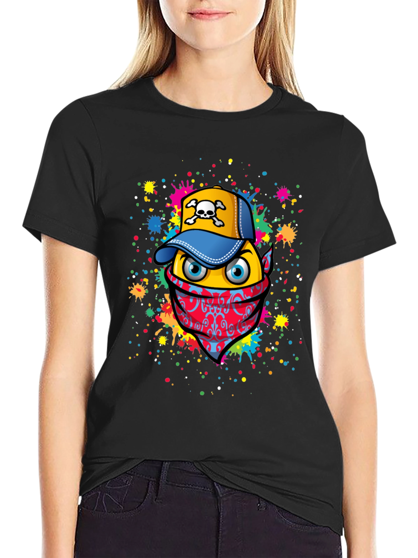 Graphic T-Shirt: Colorful Bandana & Skull Cap
