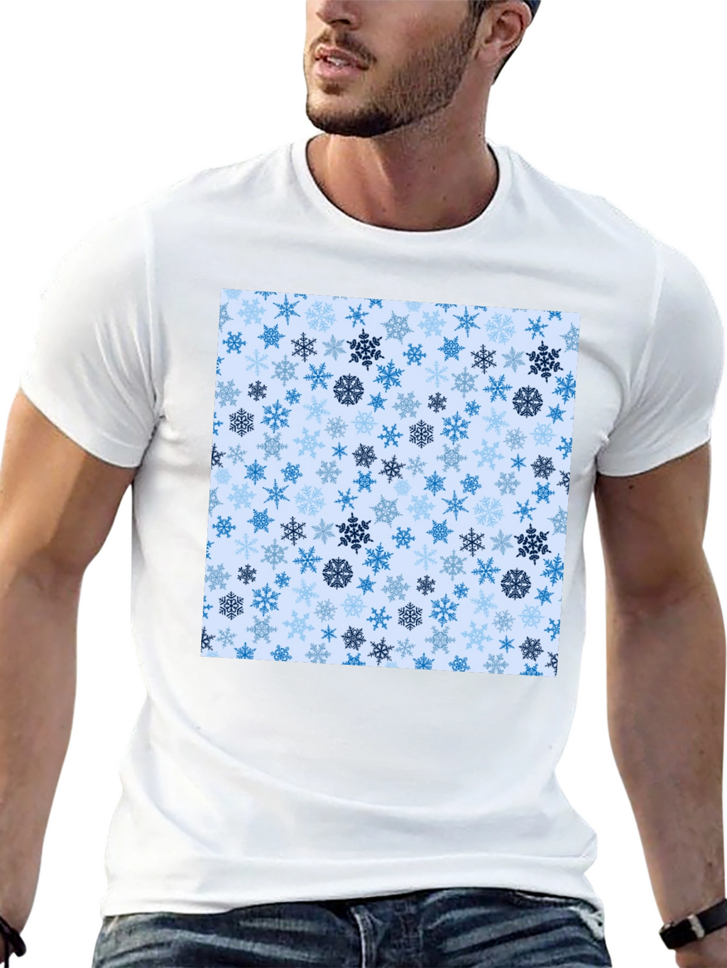 Snowflake Pattern Crew Neck T-Shirt