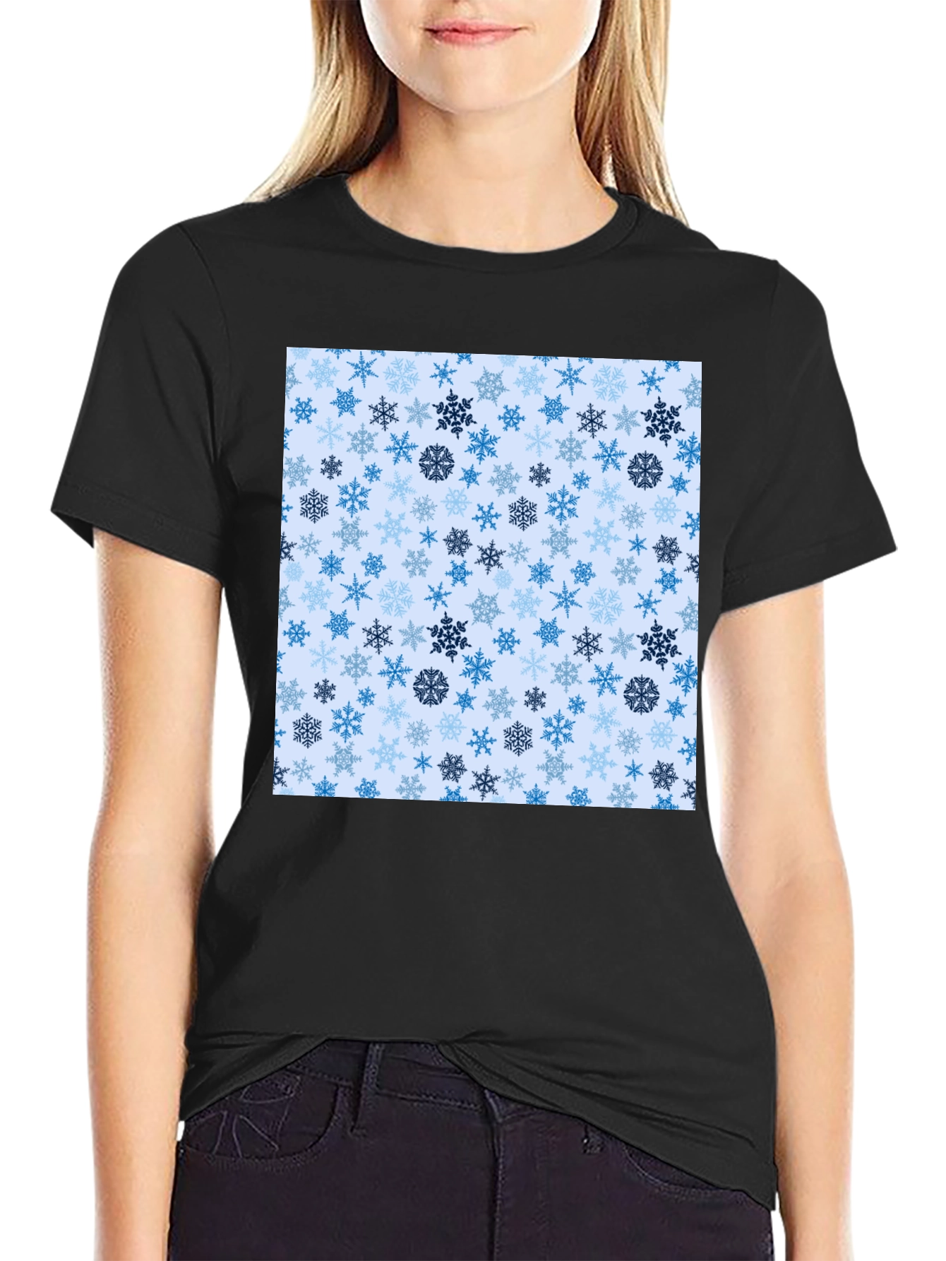 Snowflake Pattern Crew Neck T-Shirt