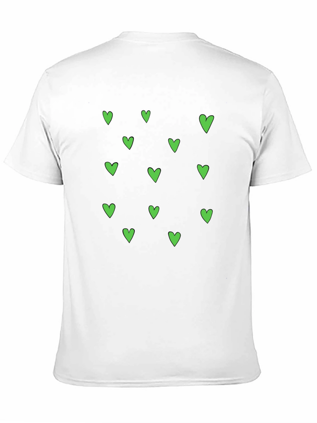 Green Heart Pattern Black T-Shirt