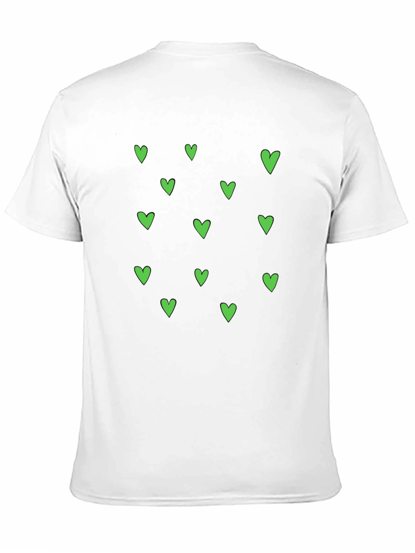 Green Heart Pattern Black T-Shirt