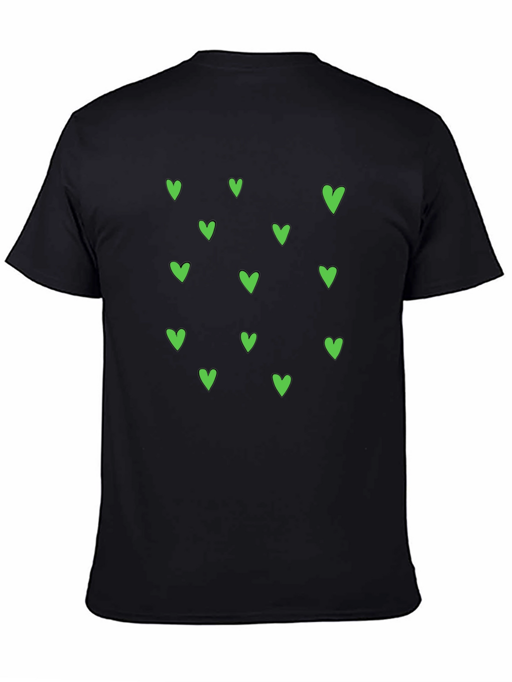 Green Heart Pattern Black T-Shirt