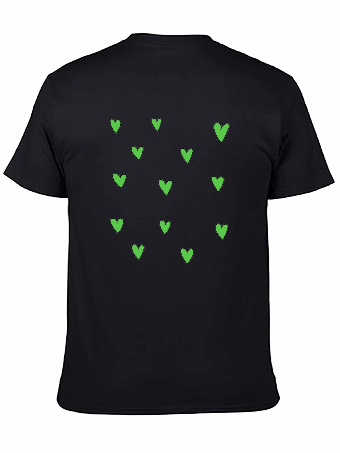 Green Heart Pattern Black T-Shirt