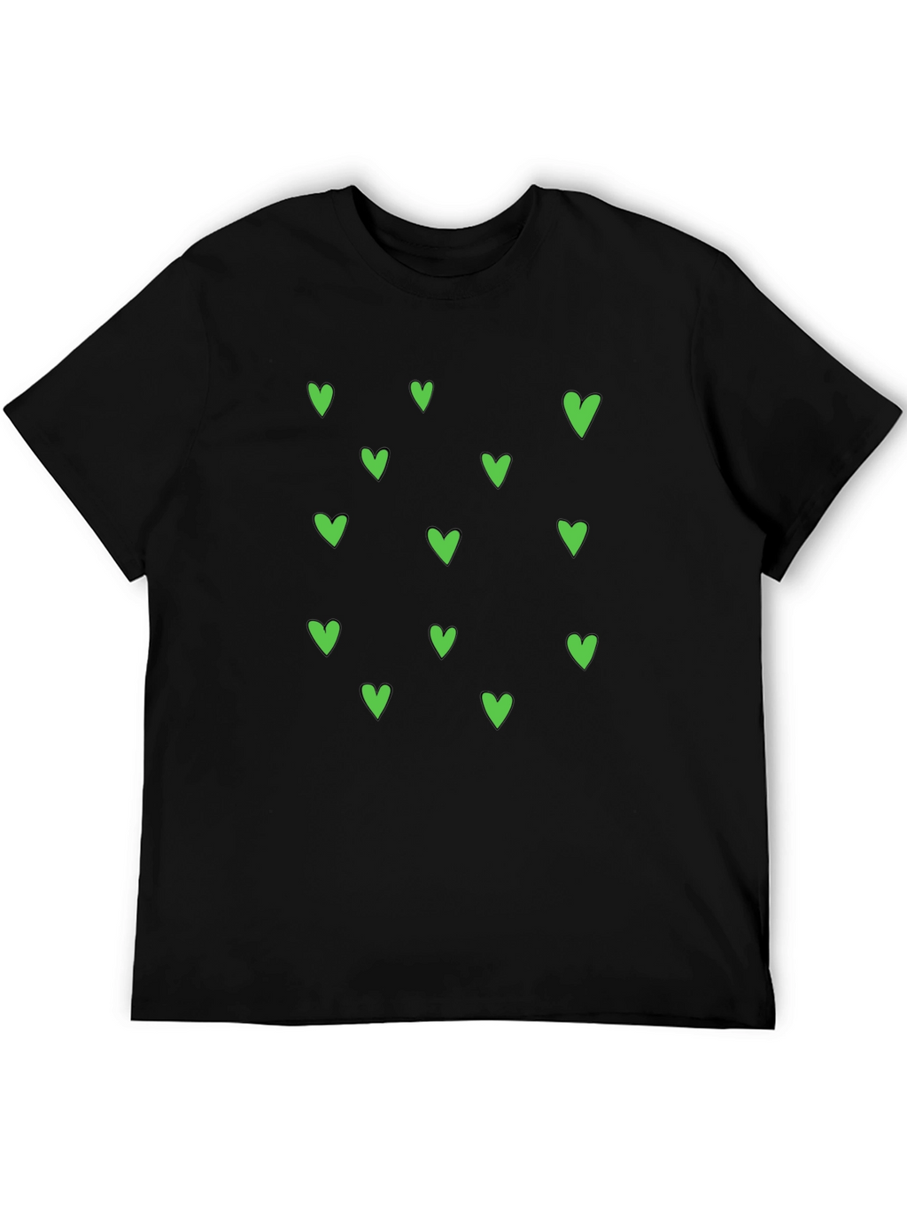 Green Heart Pattern Black T-Shirt