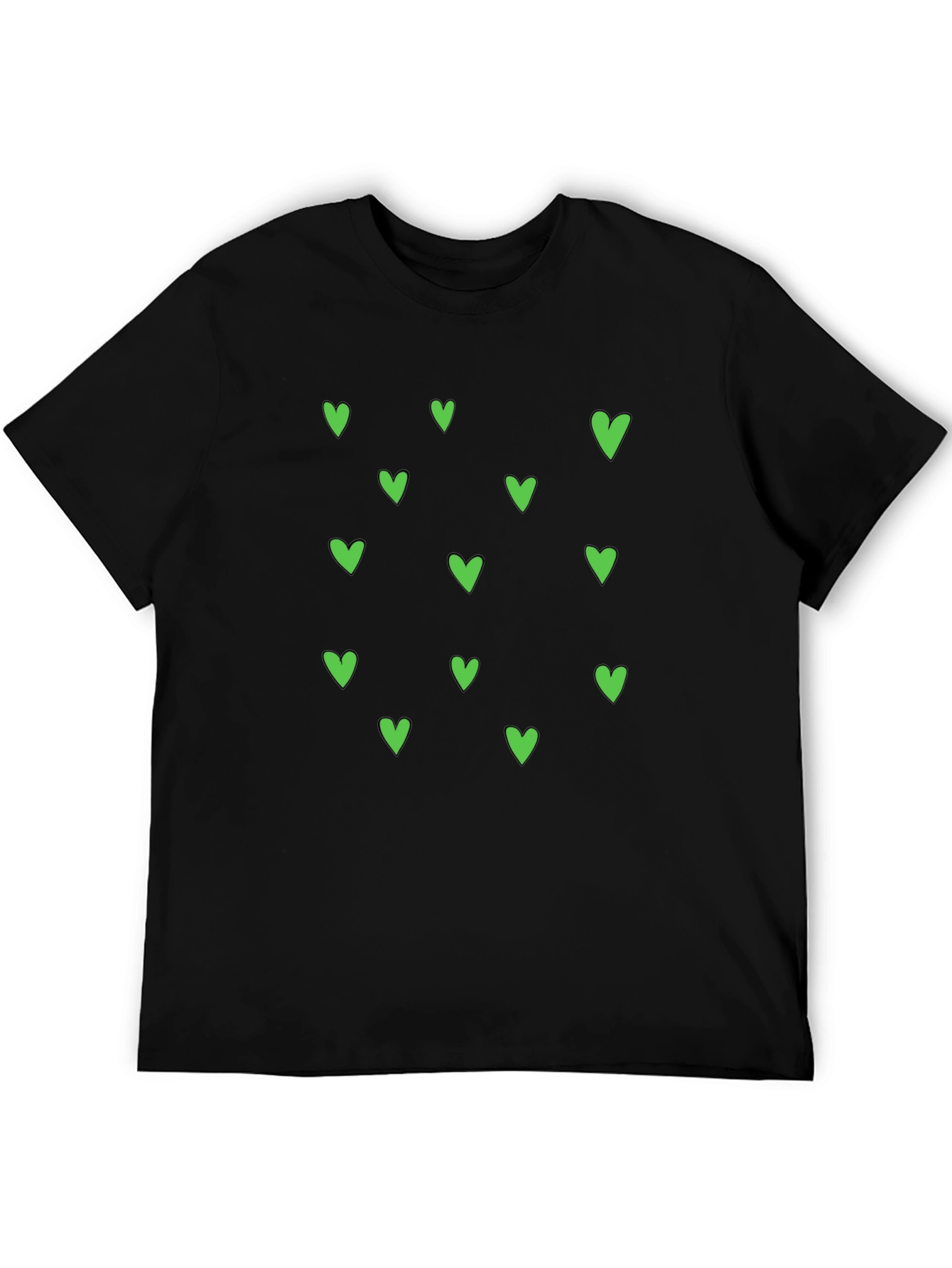 Green Heart Pattern Black T-Shirt