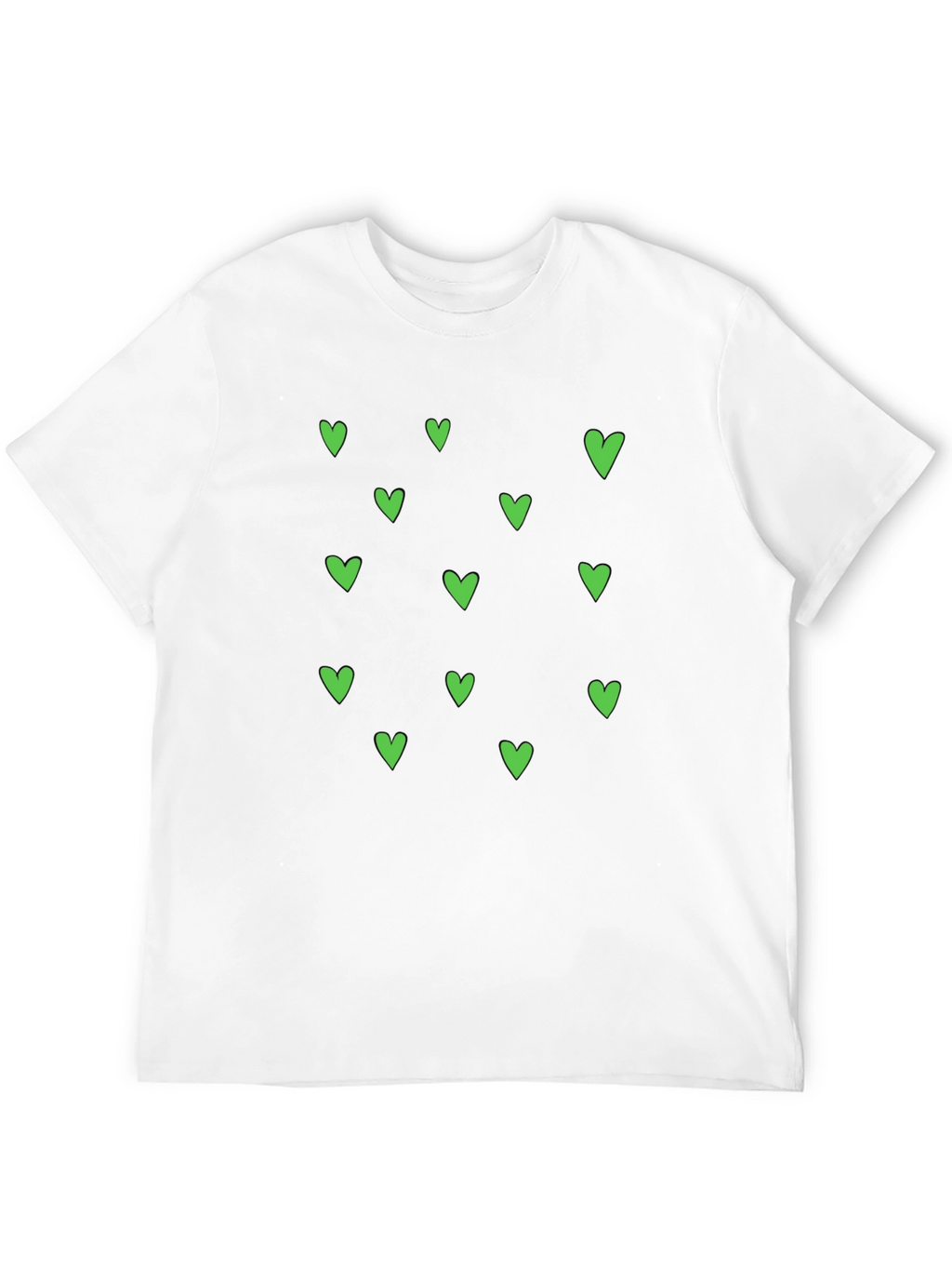 Green Heart Pattern Black T-Shirt