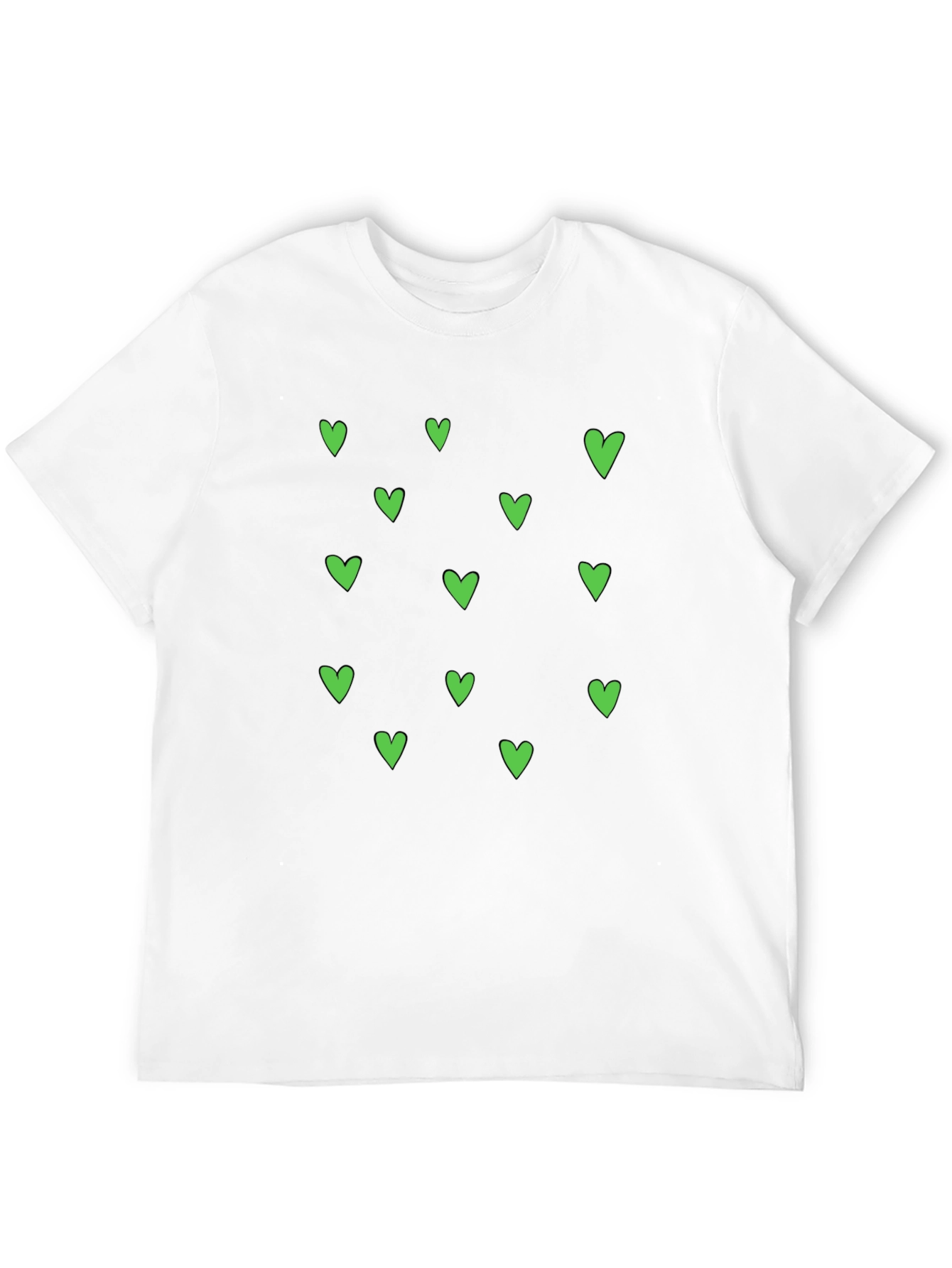 Green Heart Pattern Black T-Shirt
