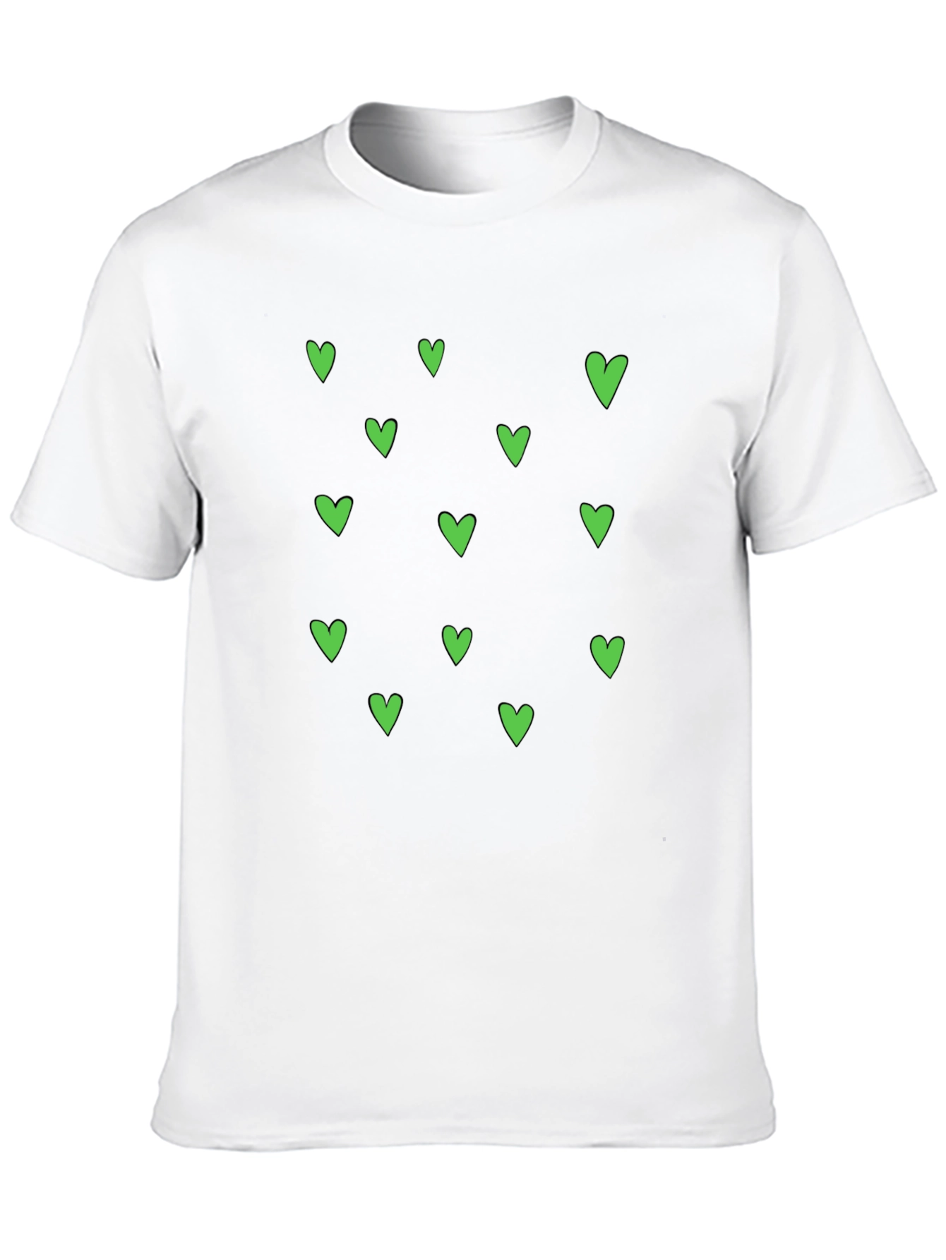 Green Heart Pattern Black T-Shirt