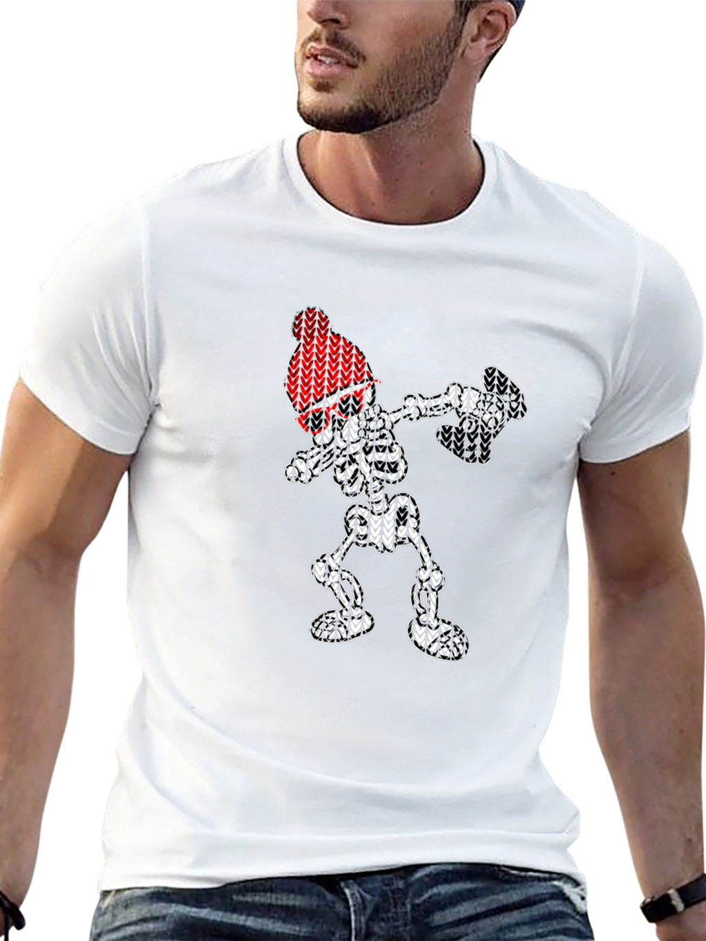 Dabbing Skeleton Knit Design T-Shirt