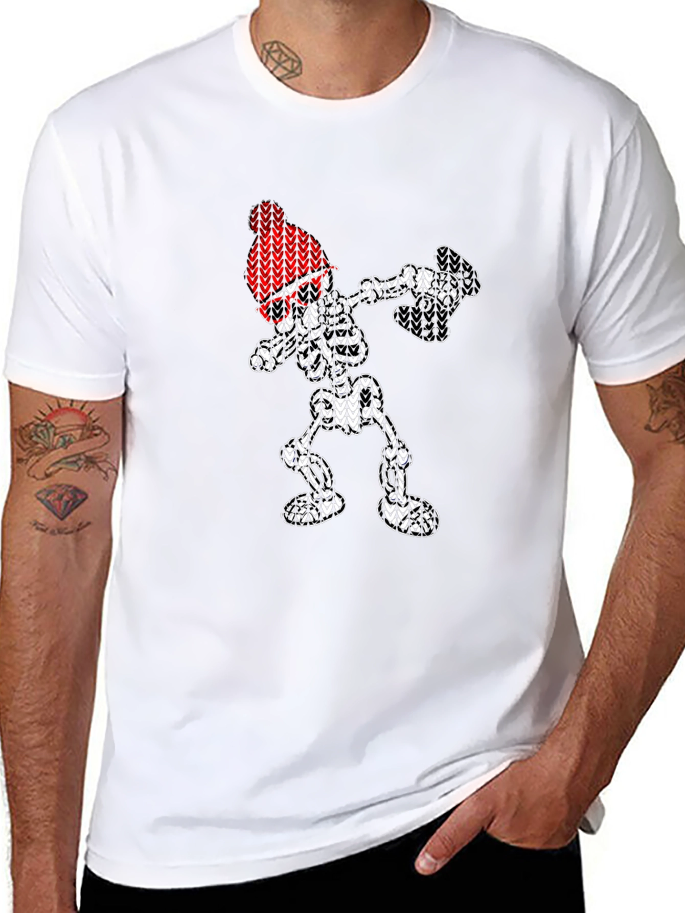 Dabbing Skeleton Knit Design T-Shirt
