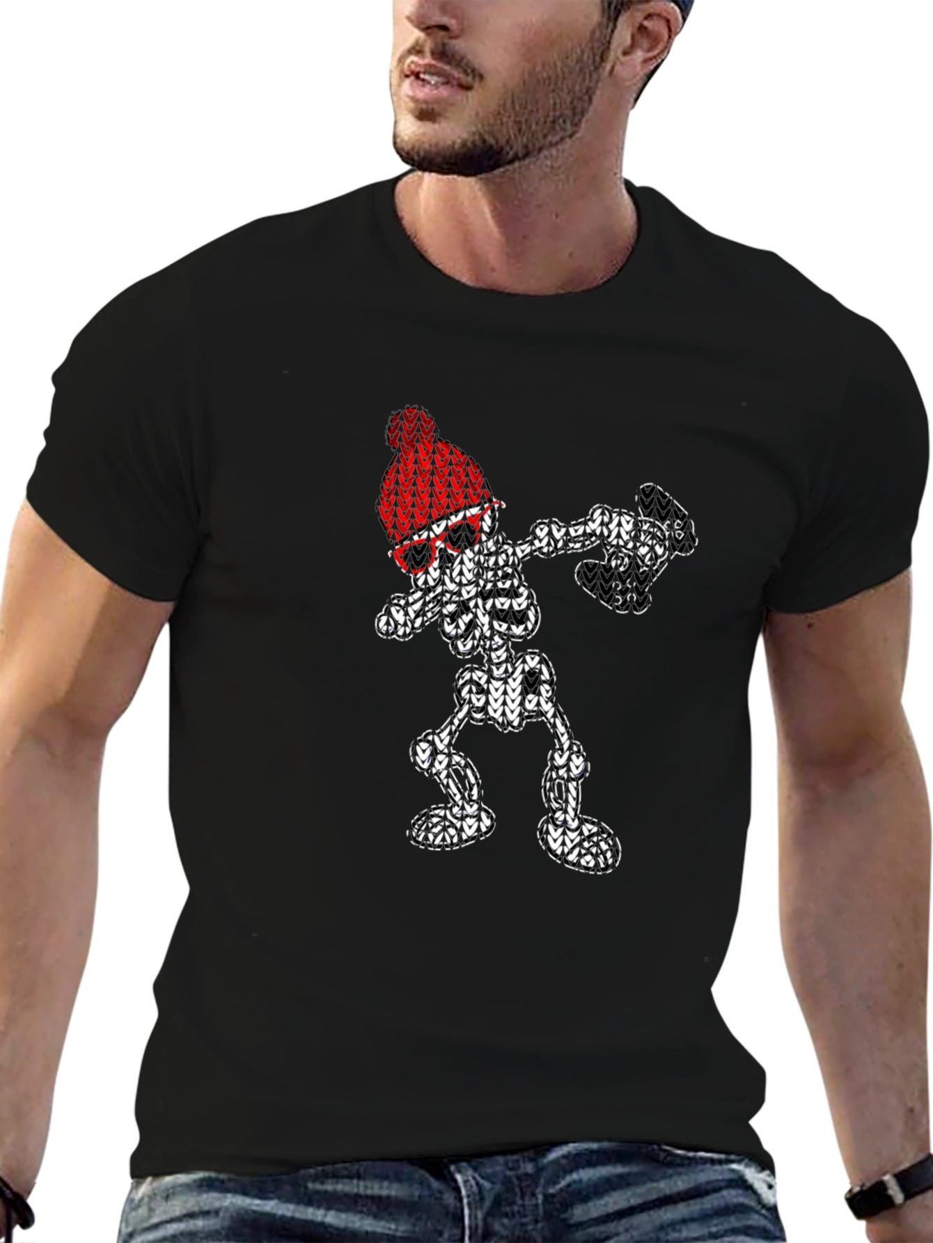 Dabbing Skeleton Knit Design T-Shirt
