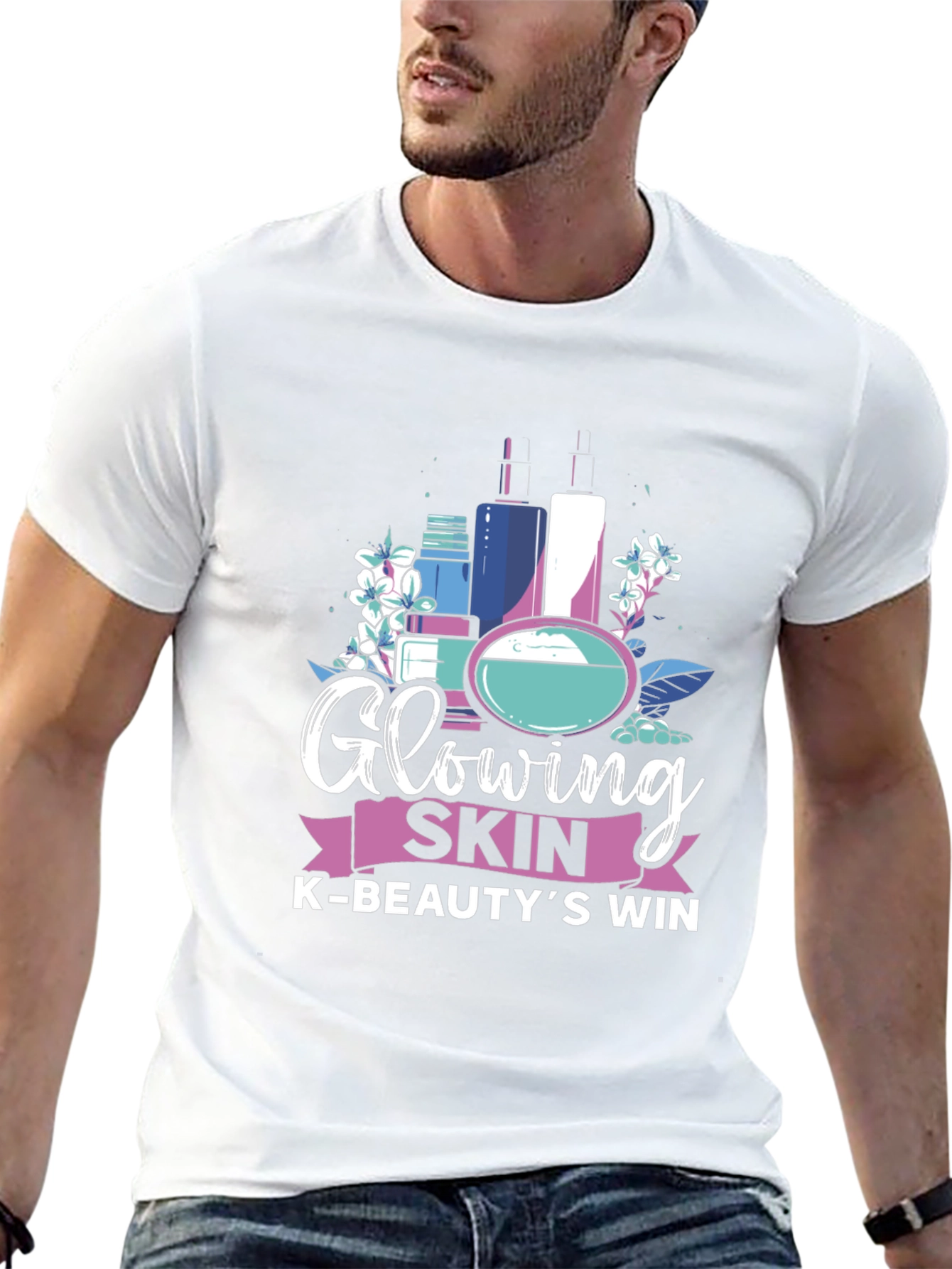 Glowing Skin K-Beauty Win Black Graphic Tee