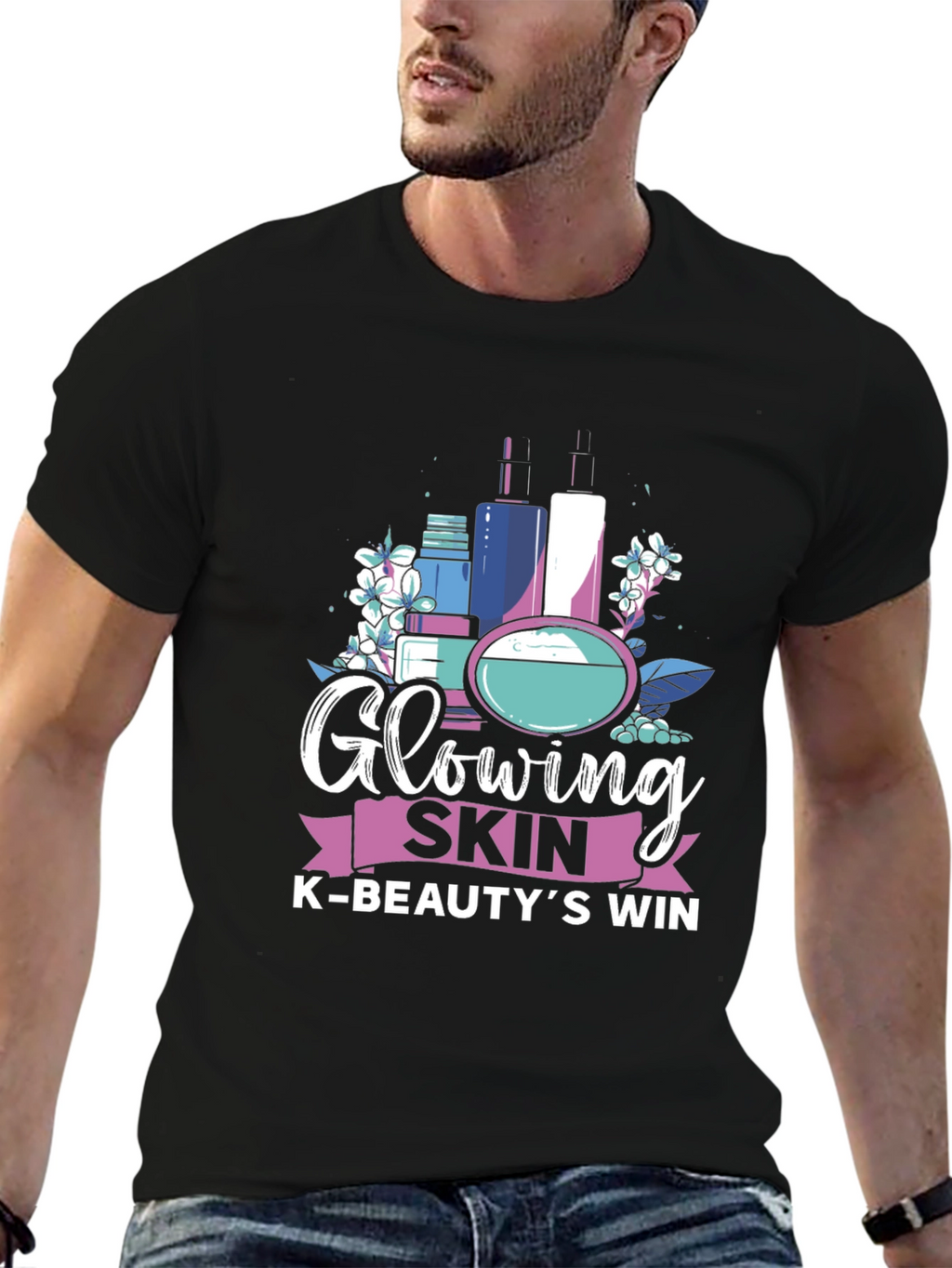 Glowing Skin K-Beauty Win Black Graphic Tee