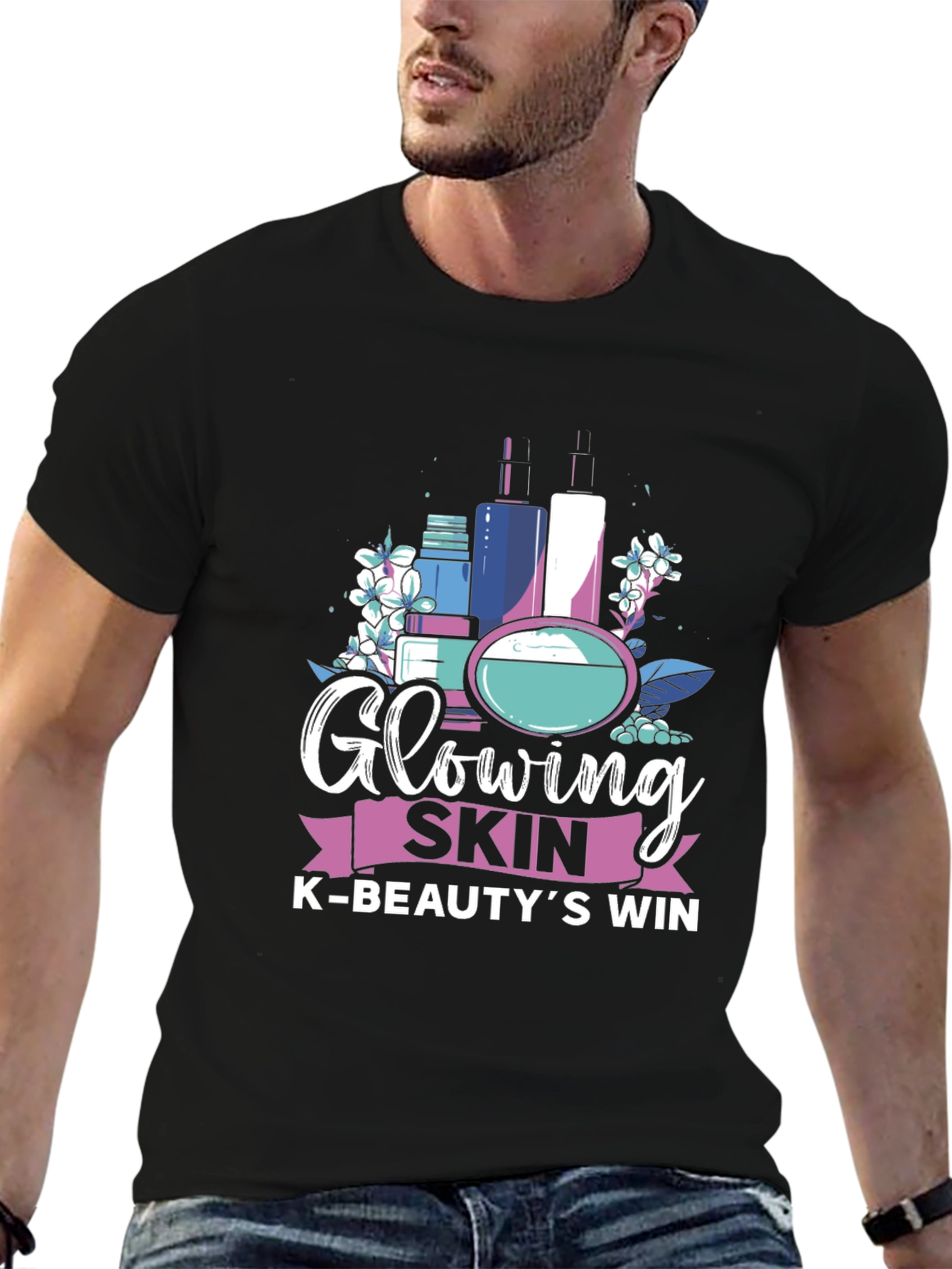 Glowing Skin K-Beauty Win Black Graphic Tee