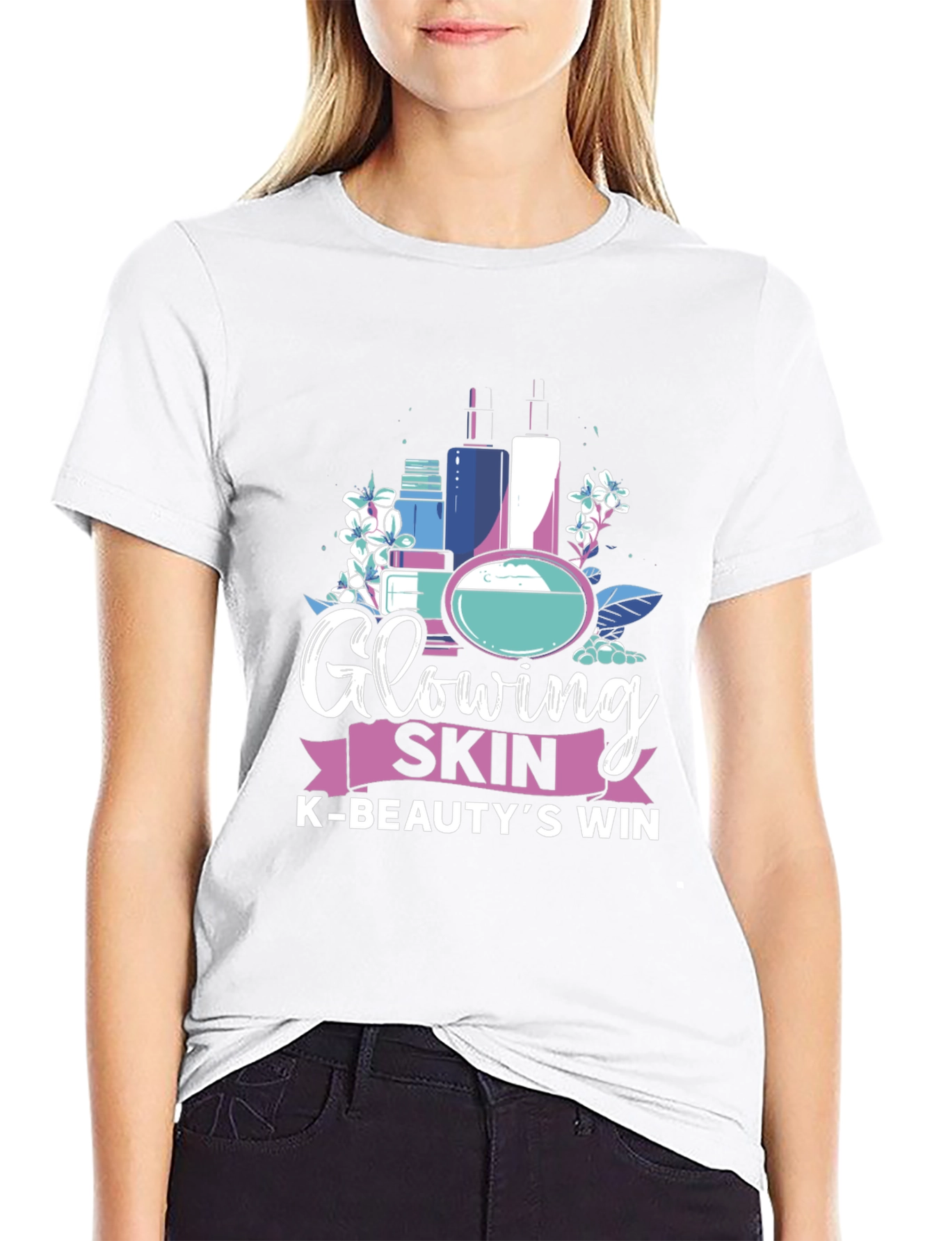 Glowing Skin K-Beauty Win Black Graphic Tee