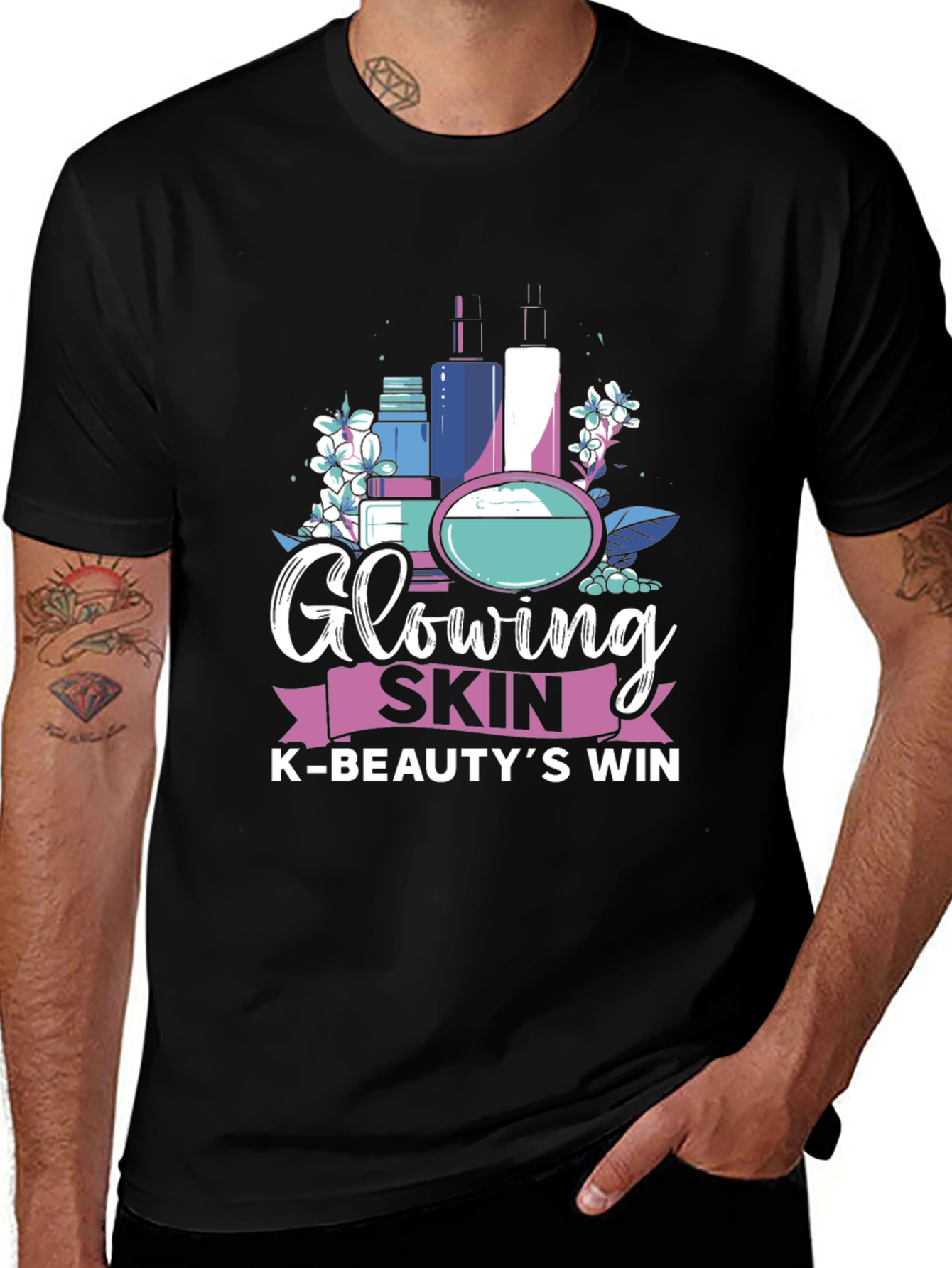 Glowing Skin K-Beauty Win Black Graphic Tee