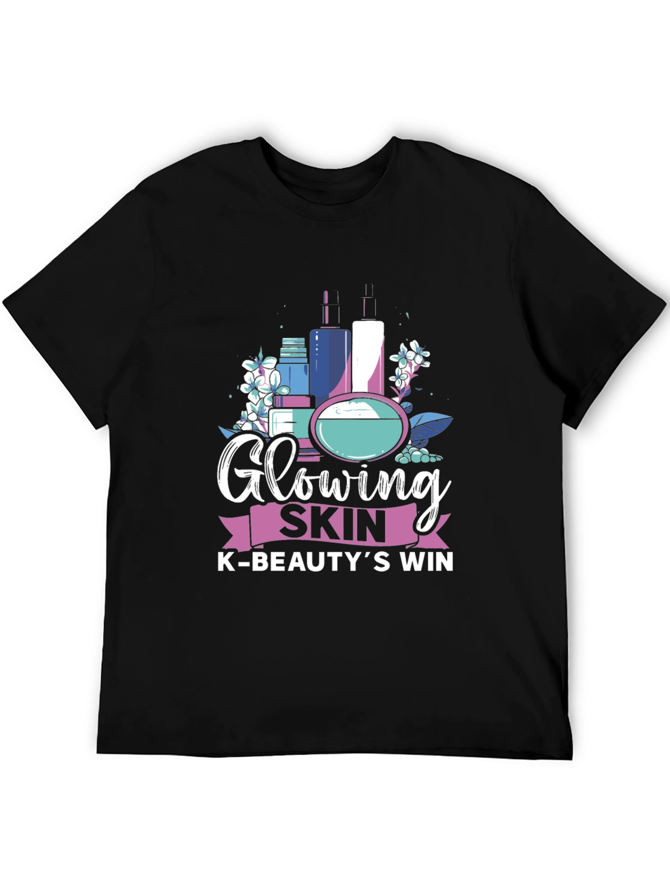 Glowing Skin K-Beauty Win Black Graphic Tee