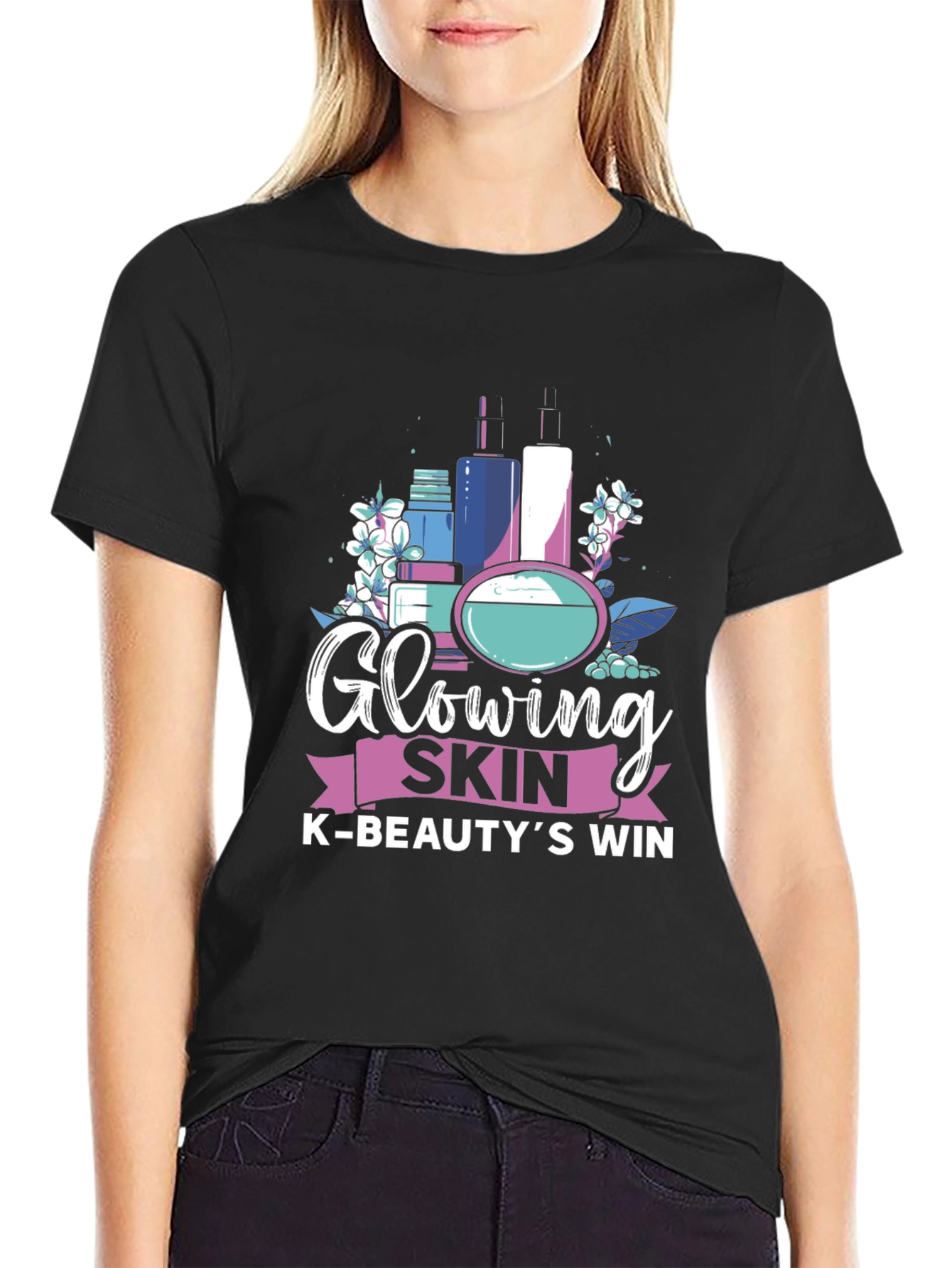 Glowing Skin K-Beauty Win Black Graphic Tee