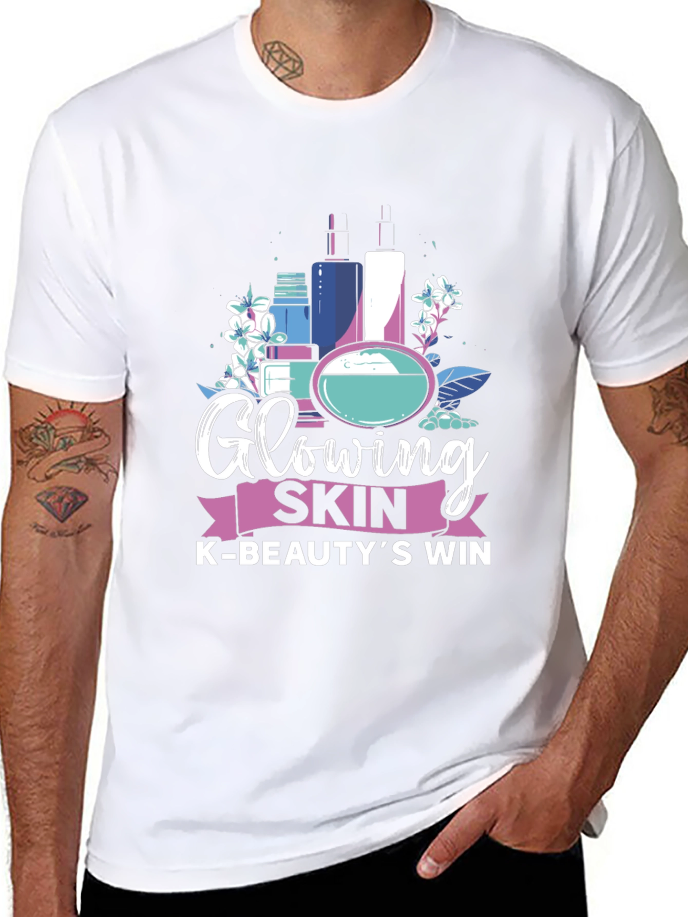 Glowing Skin K-Beauty Win Black Graphic Tee