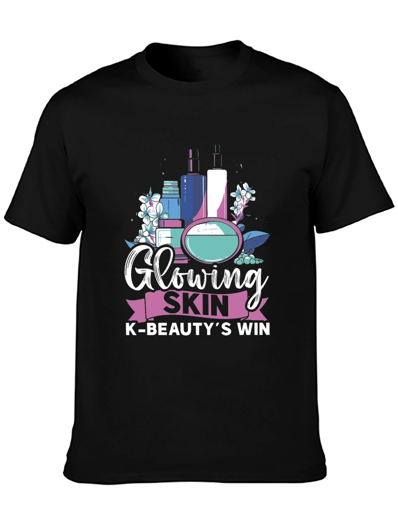 Glowing Skin K-Beauty Win Black Graphic Tee