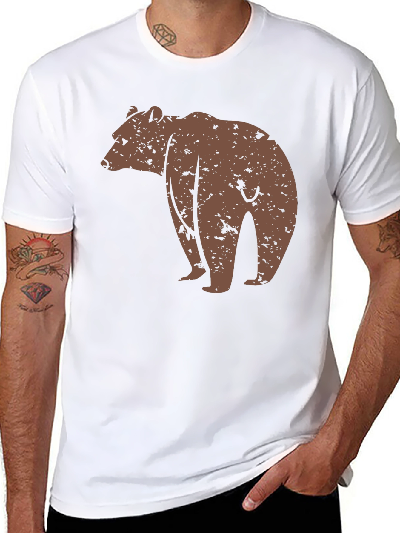 Bear Graphic Print Black T-Shirt