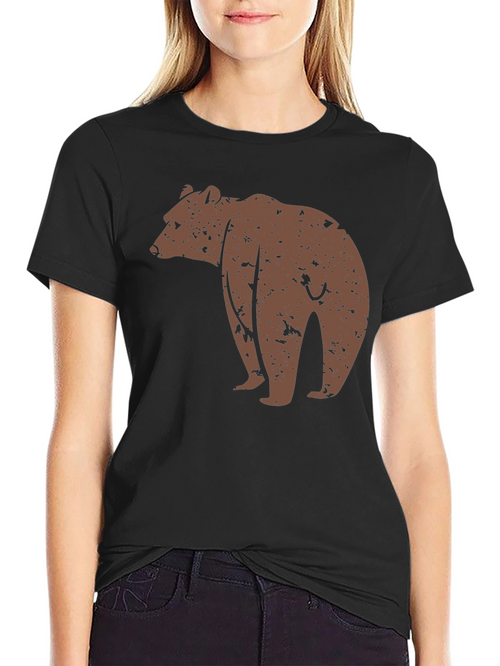 Bear Graphic Print Black T-Shirt