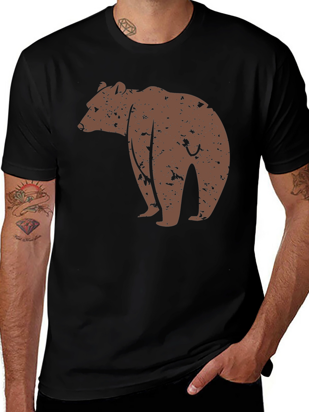 Bear Graphic Print Black T-Shirt