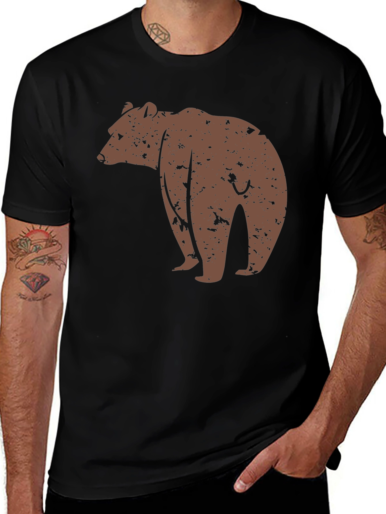 Bear Graphic Print Black T-Shirt