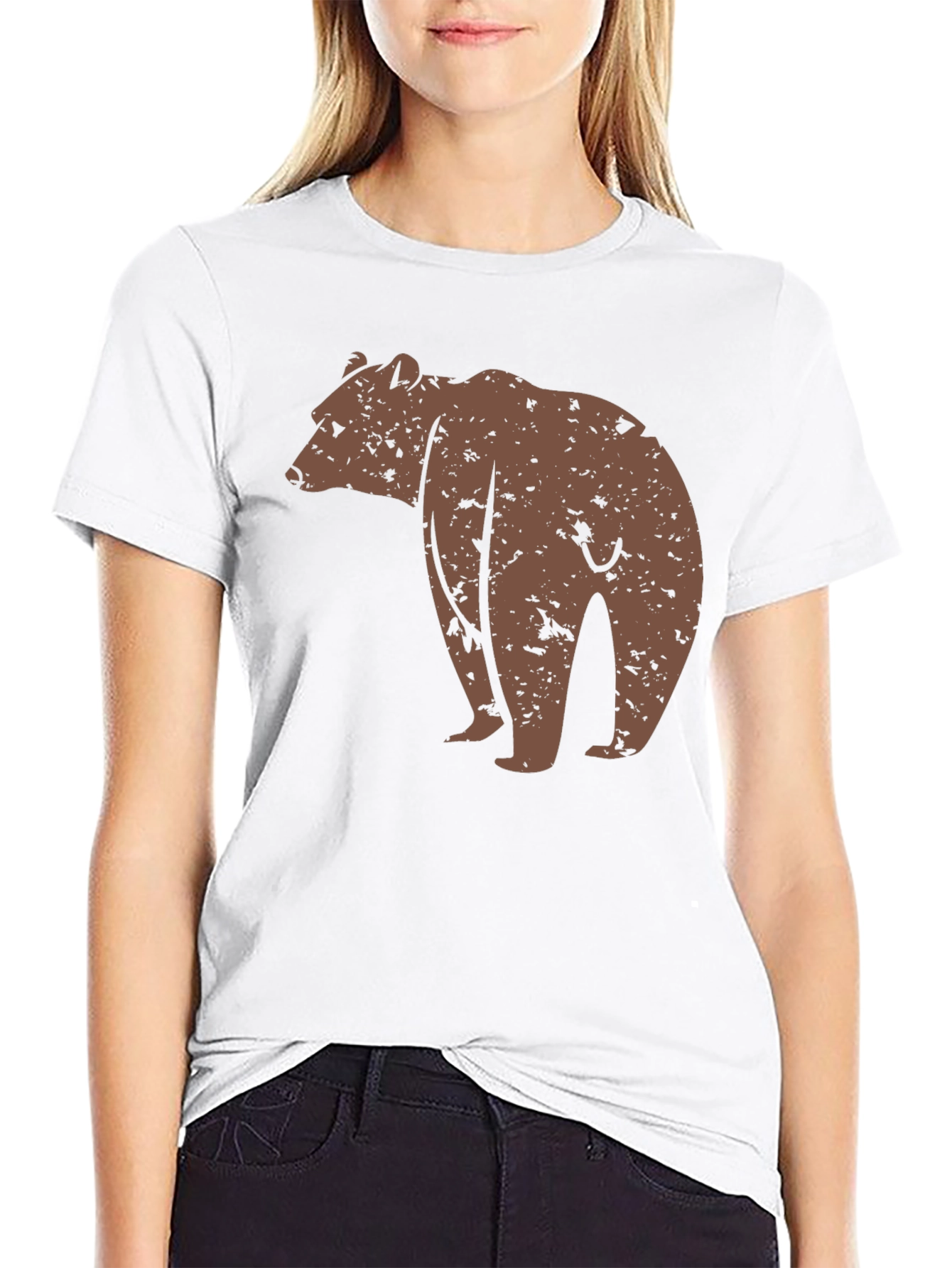 Bear Graphic Print Black T-Shirt