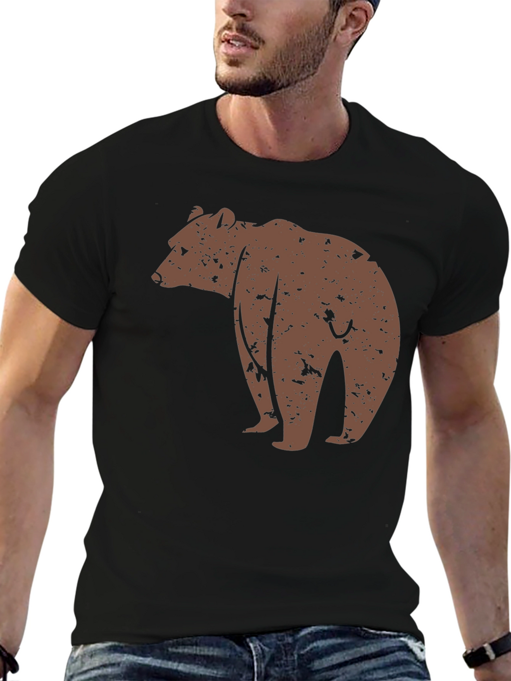 Bear Graphic Print Black T-Shirt