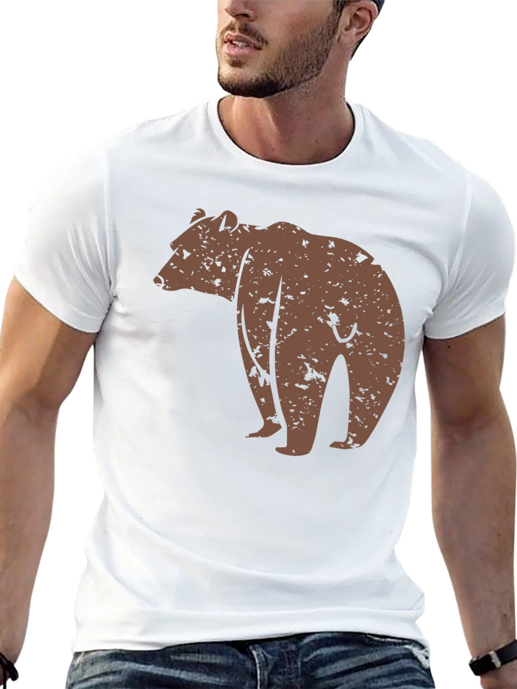 Bear Graphic Print Black T-Shirt