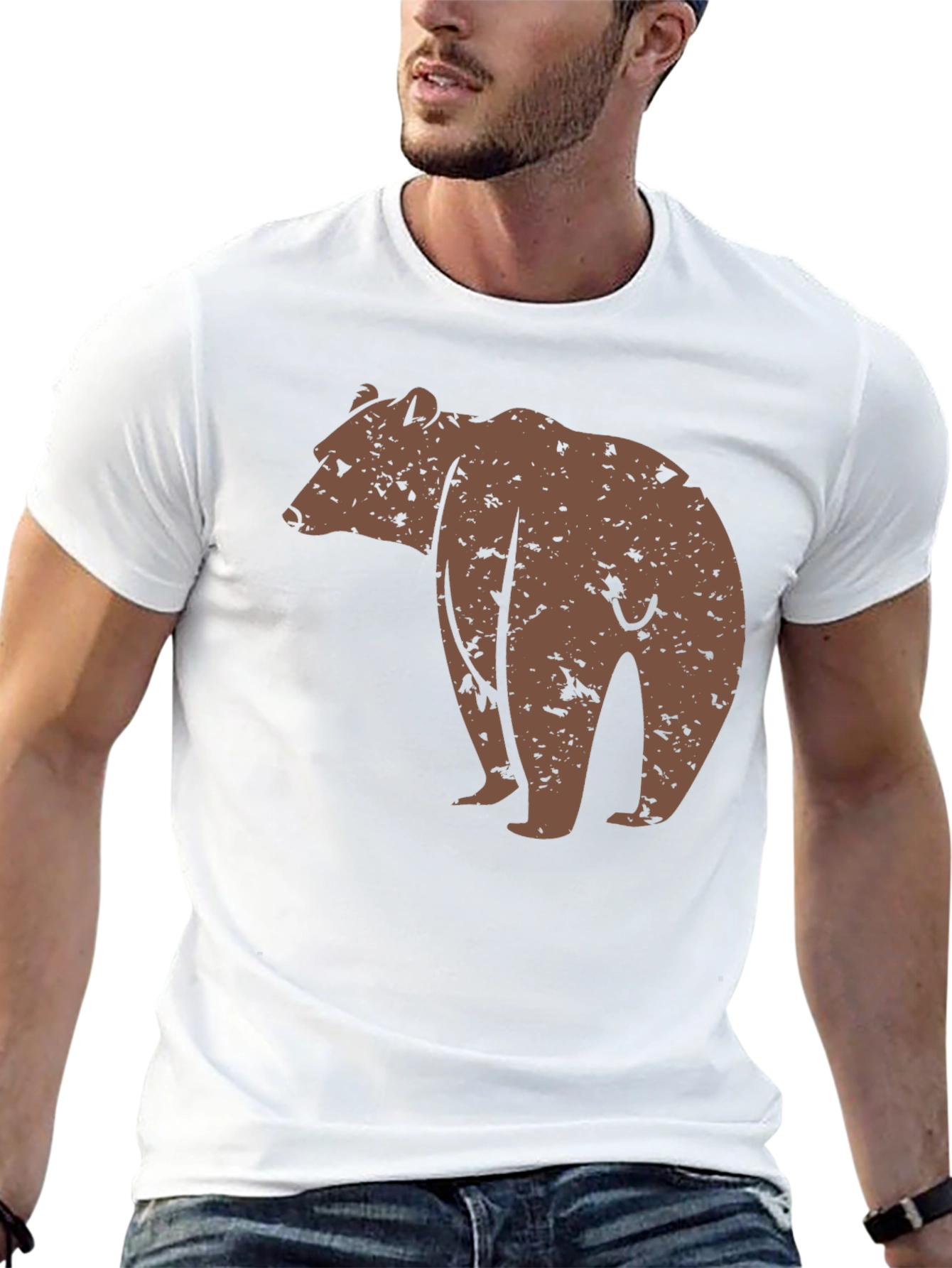 Bear Graphic Print Black T-Shirt