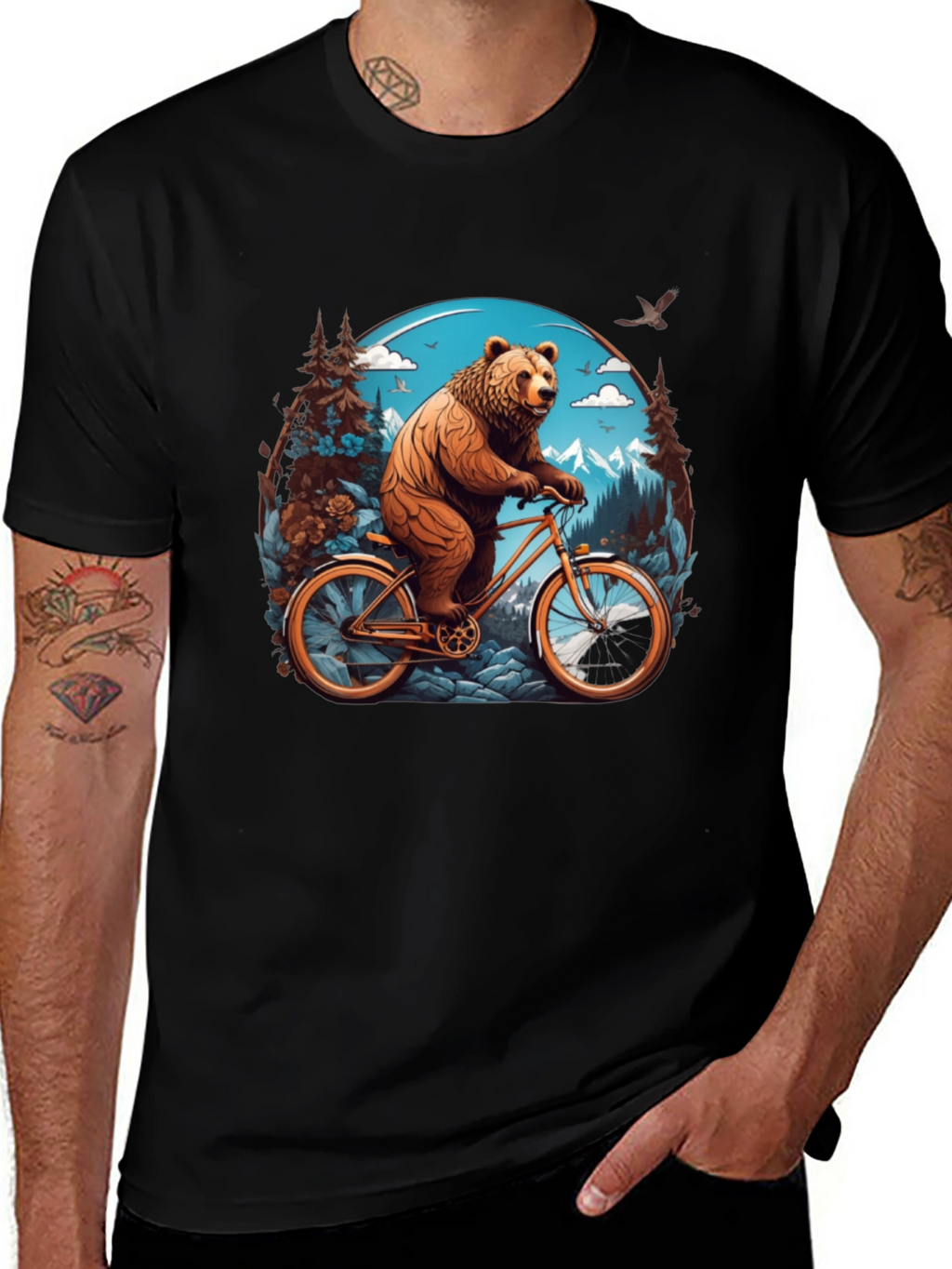 Bear on Bike Graphic Tee - Cool Animal Design