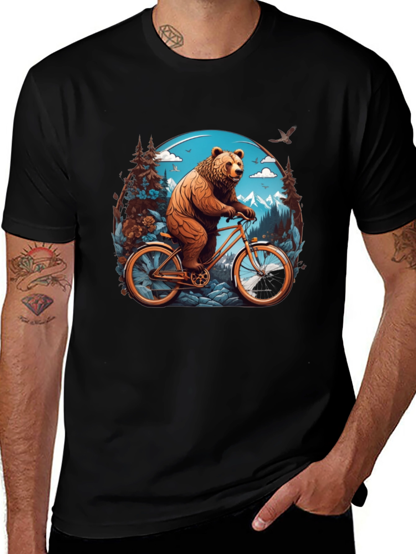 Bear on Bike Graphic Tee - Cool Animal Design