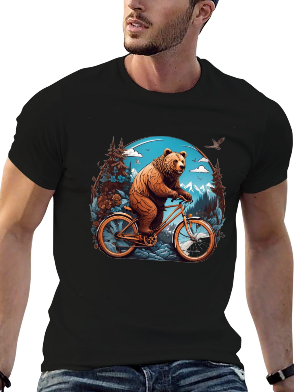 Bear on Bike Graphic Tee - Cool Animal Design
