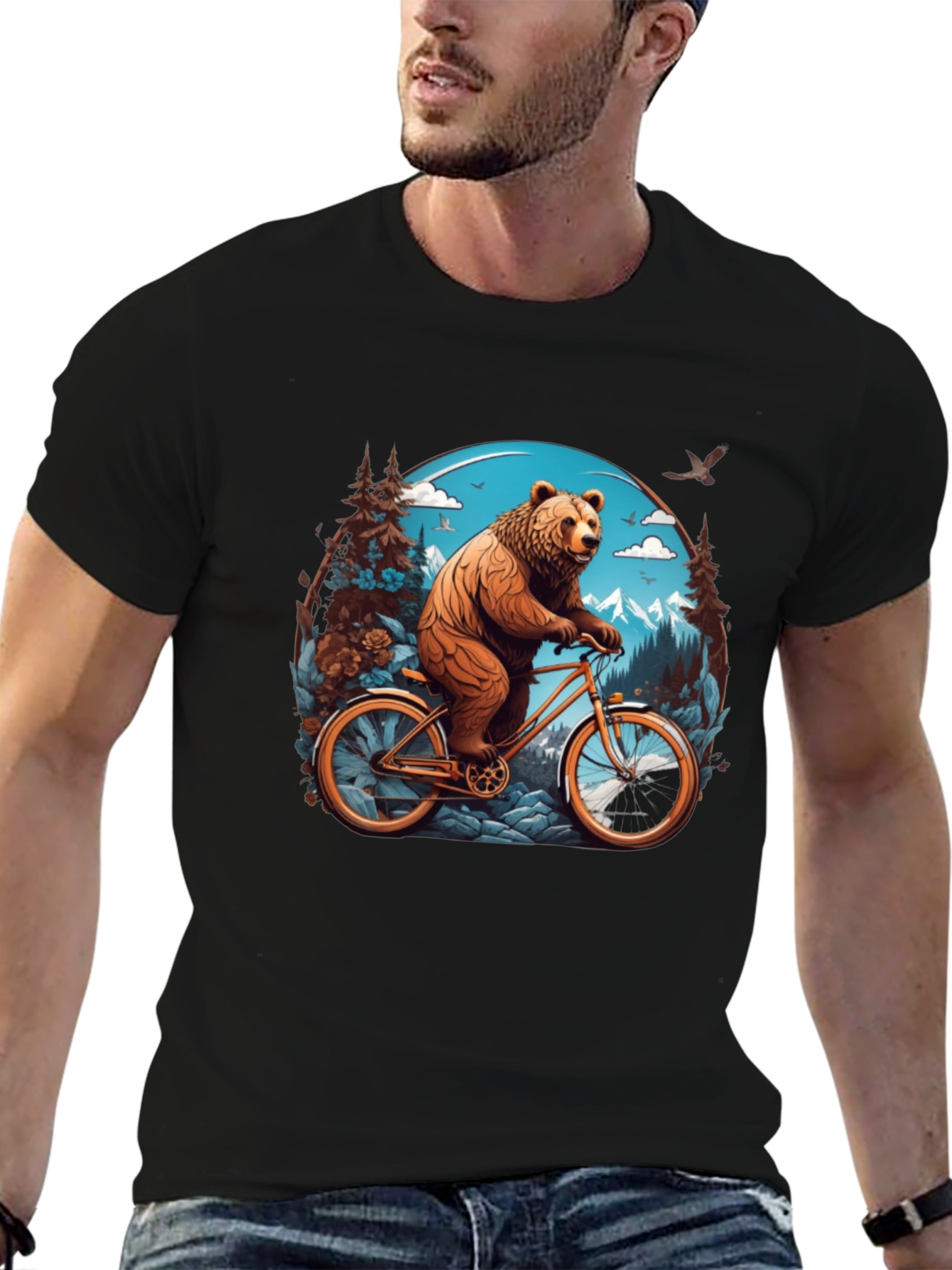 Bear on Bike Graphic Tee - Cool Animal Design