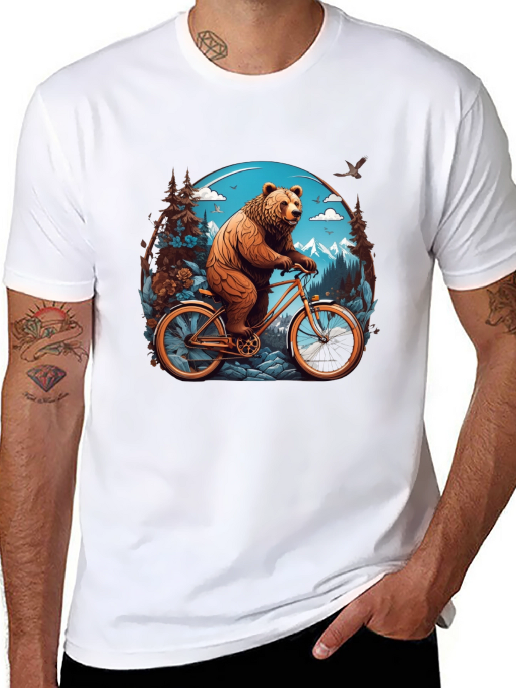 Bear on Bike Graphic Tee - Cool Animal Design