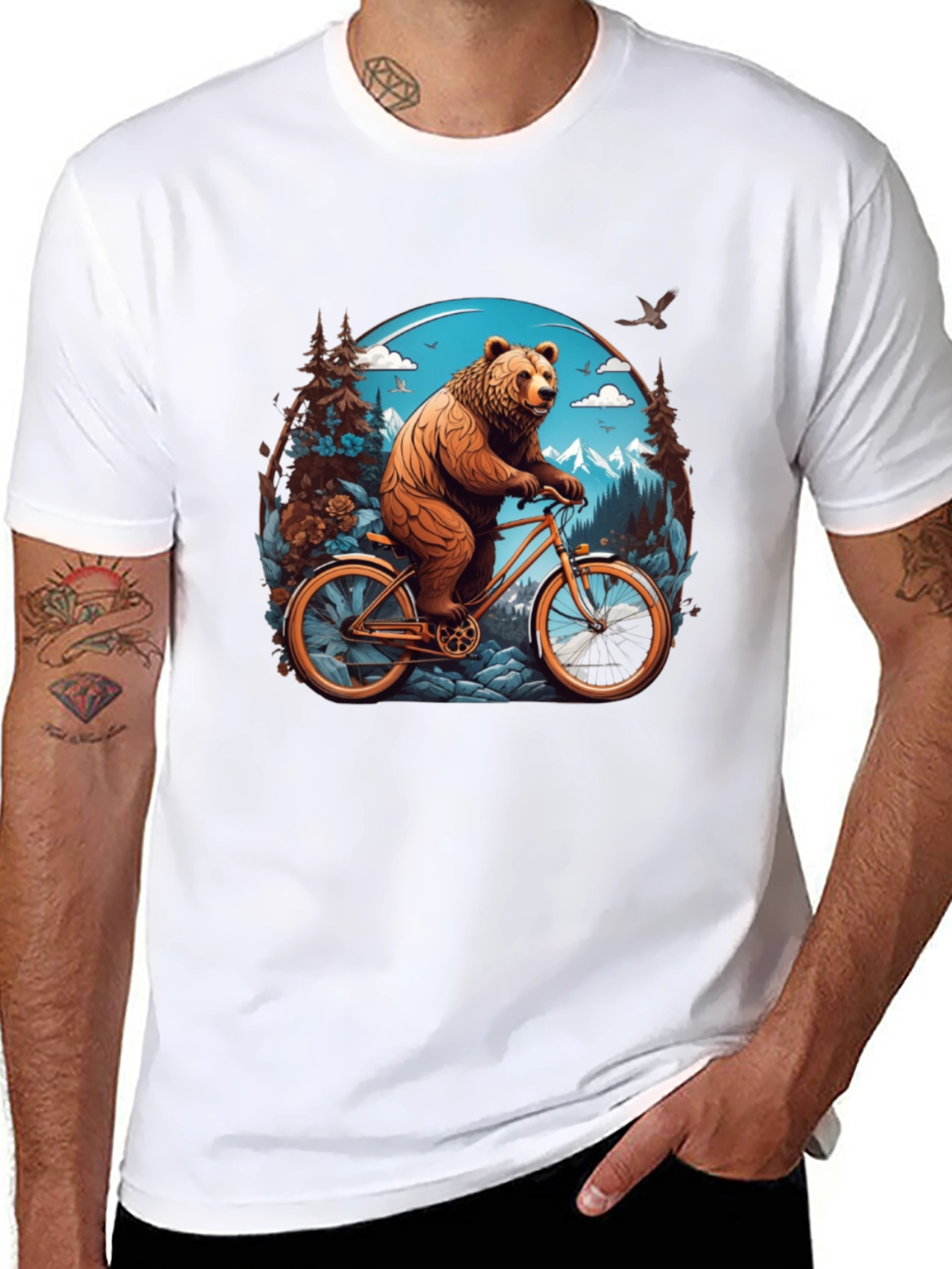 Bear on Bike Graphic Tee - Cool Animal Design