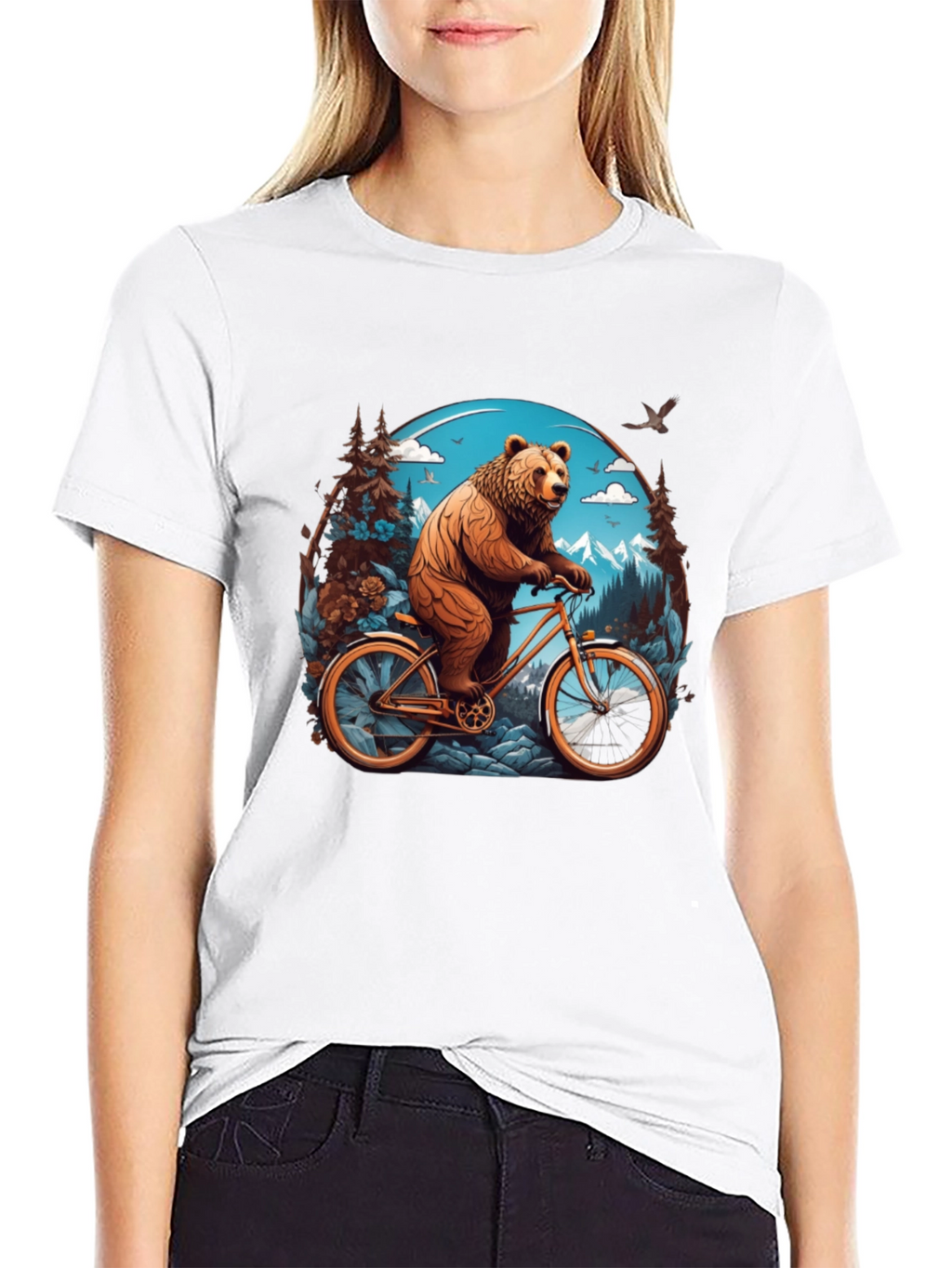 Bear on Bike Graphic Tee - Cool Animal Design