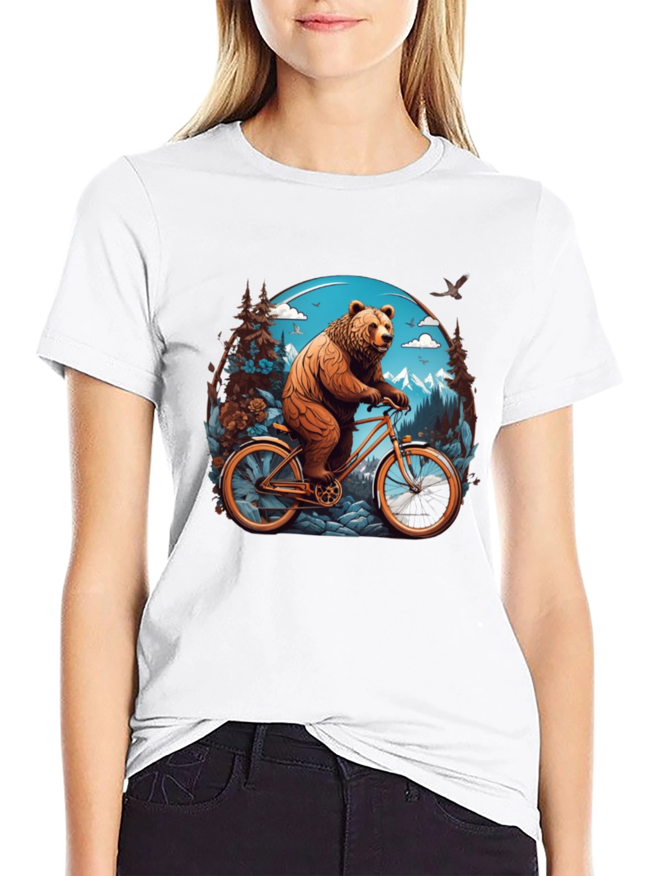 Bear on Bike Graphic Tee - Cool Animal Design