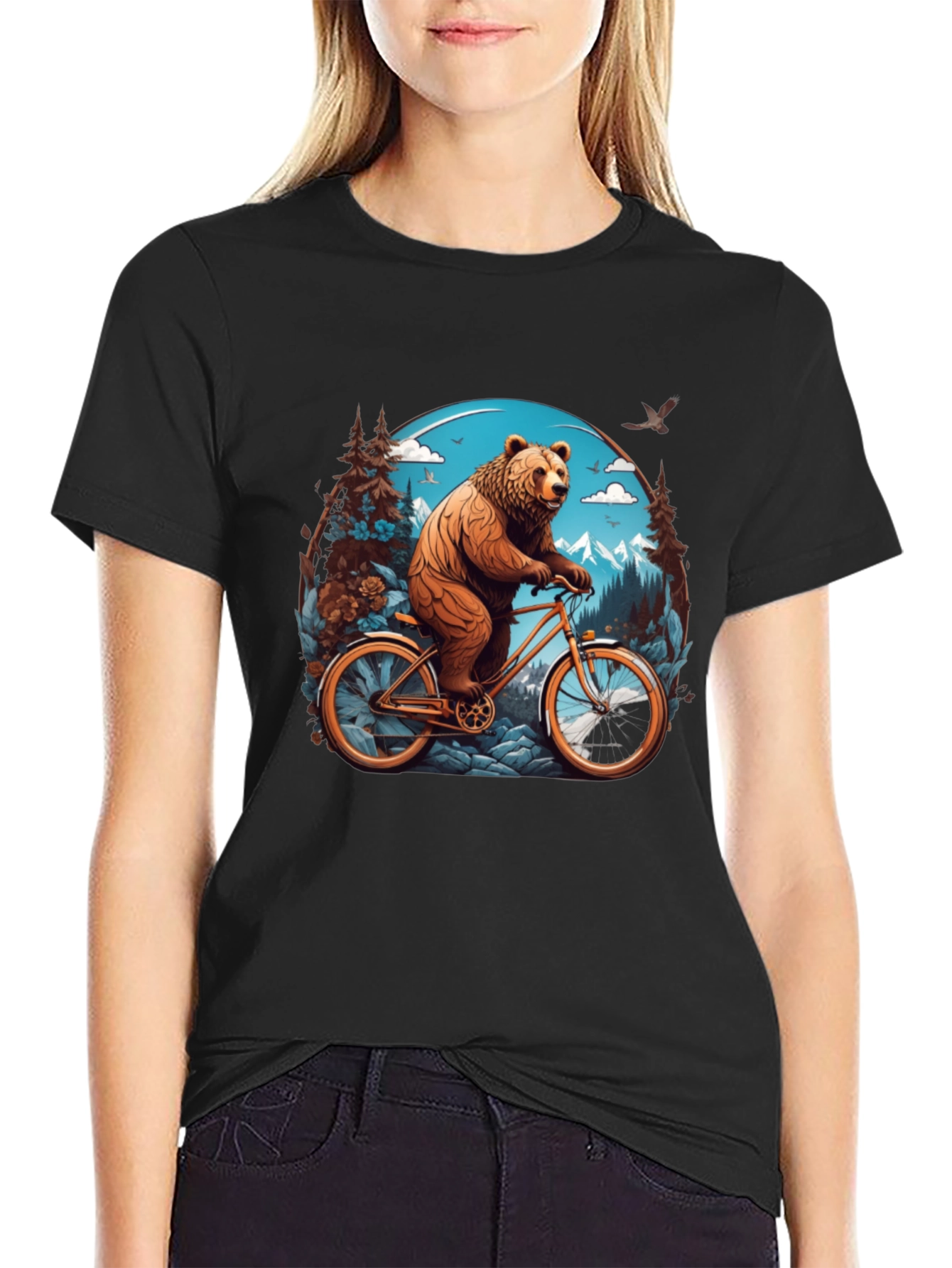 Bear on Bike Graphic Tee - Cool Animal Design