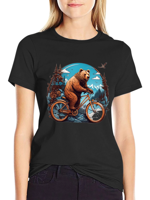 Bear on Bike Graphic Tee - Cool Animal Design