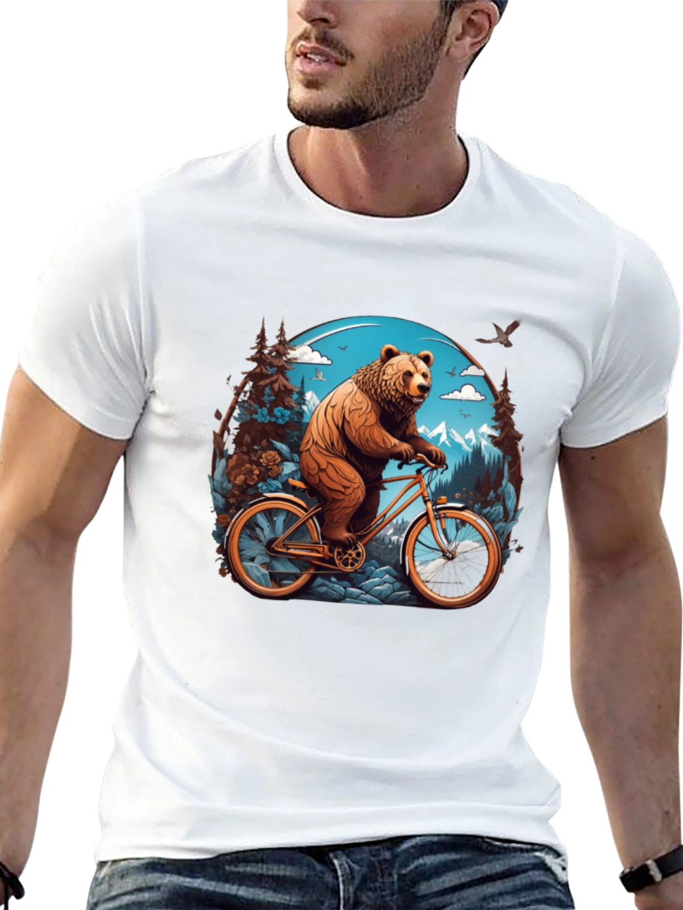Bear on Bike Graphic Tee - Cool Animal Design