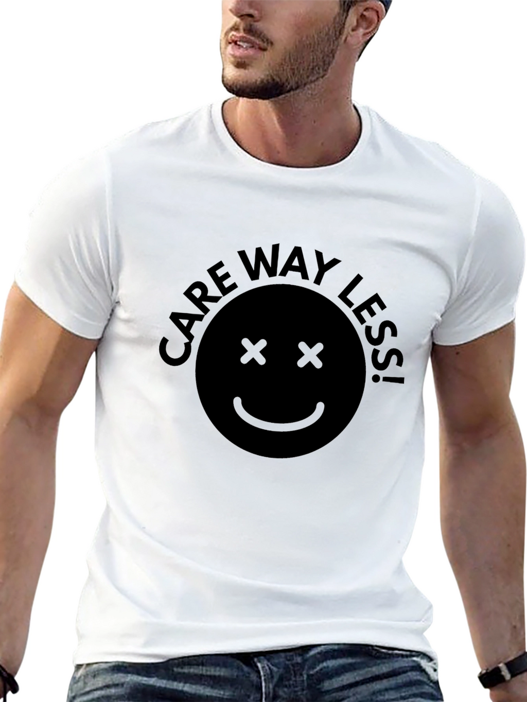 Care Way Less Smiley Face Black T-Shirt