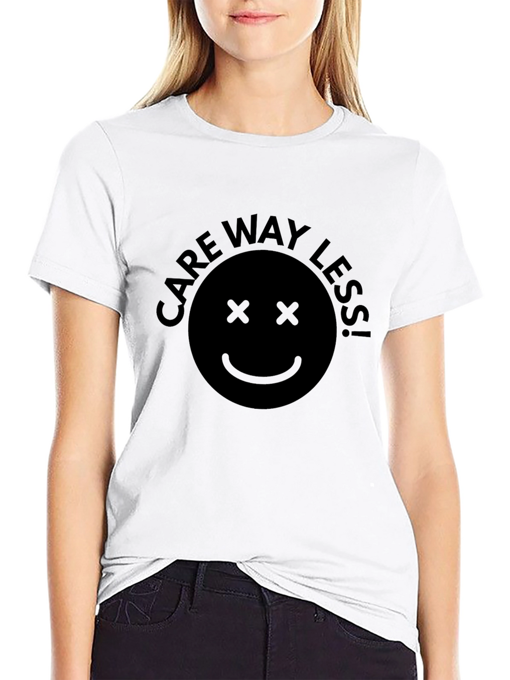 Care Way Less Smiley Face Black T-Shirt